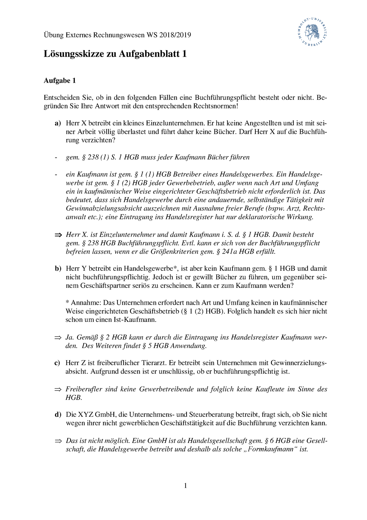 Aufgaben 01 Lösung - Übung 1 - Lösungsskizze Zu Aufgabenblatt 1 Aufgabe ...