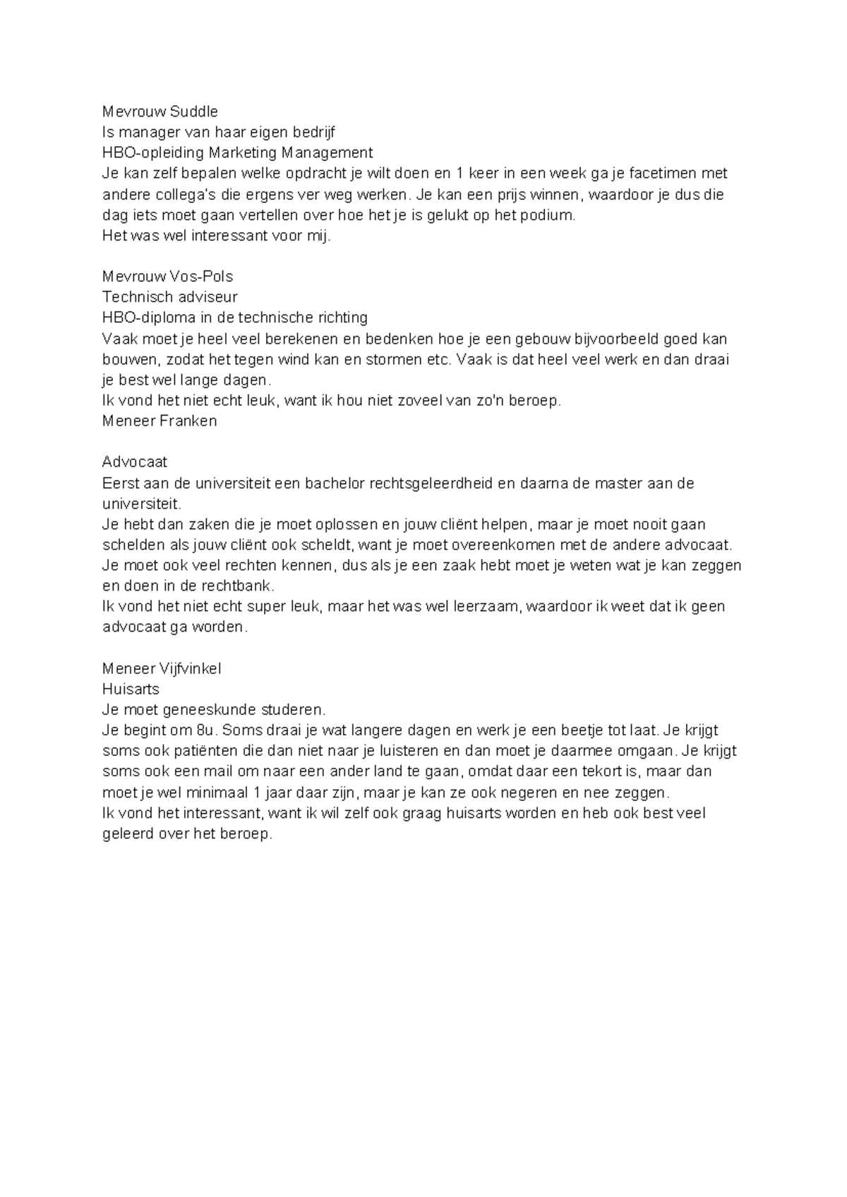 Verslag beroepenmarkt - Mevrouw Suddle Is manager van haar eigen ...