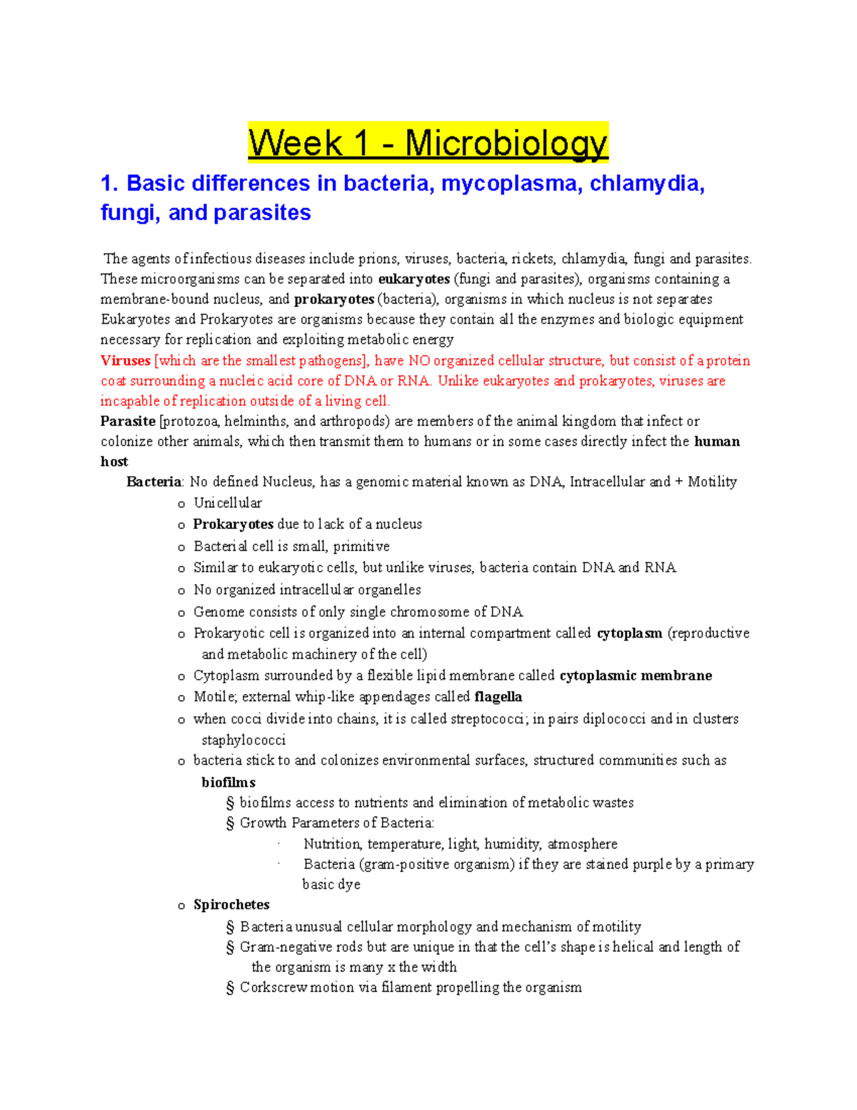 Lecture Notes, Lecture 1 - Microbiology - Week 1 Microbiology 1. Basic ...