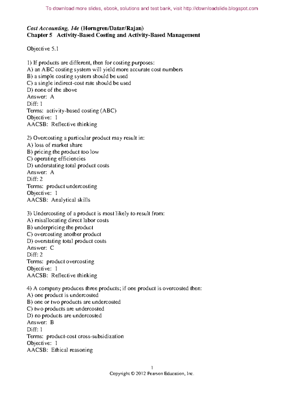CH 5 pdf - nnnn - 1 Cost Accounting, 14e (Horngren/Datar/Rajan) Chapter ...