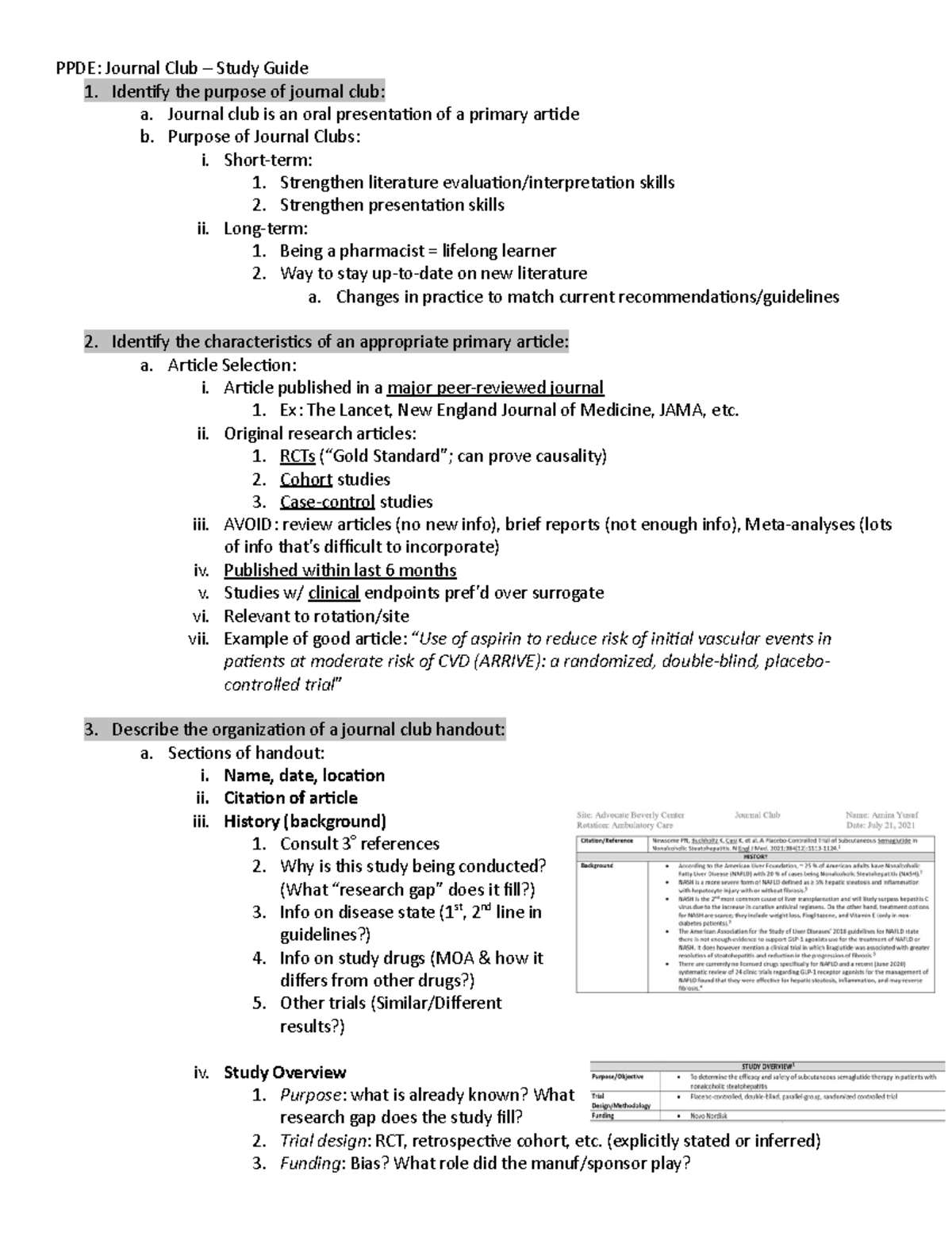 PPDEJournal Club SG Journal club study guide PPDE Journal Club