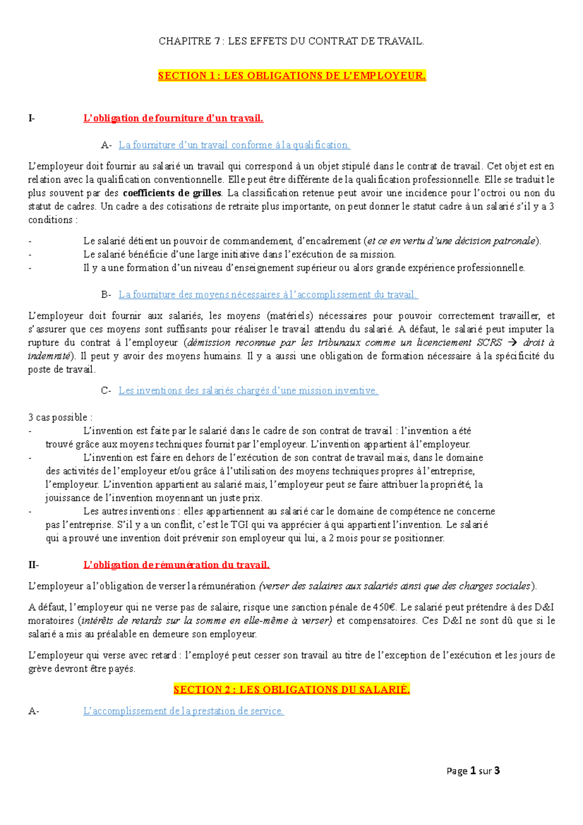 conclusion du contrat de travail dissertation