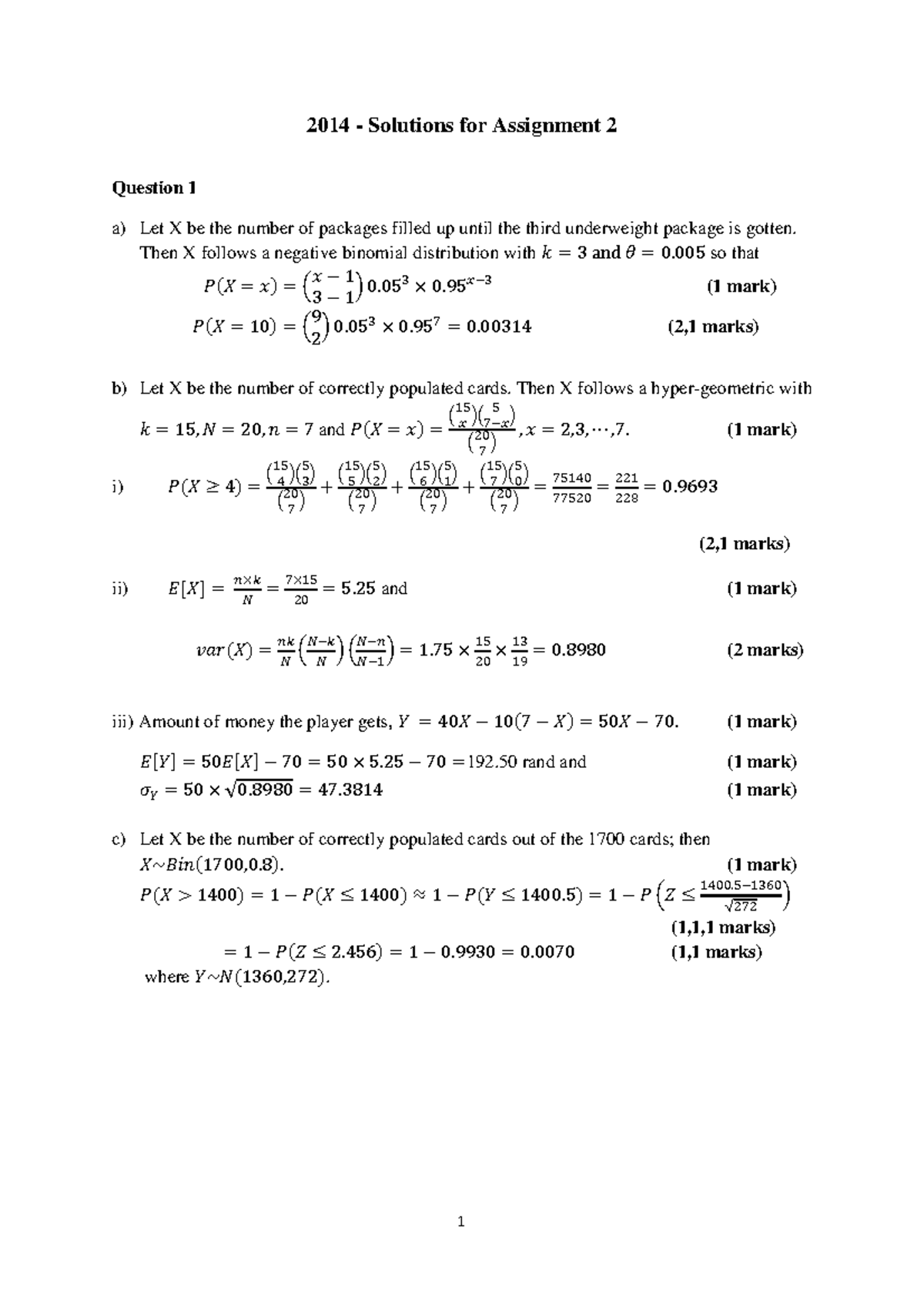 2014 +Assignment+2+solutions - 2014 - Solutions for Assignment 2 ...