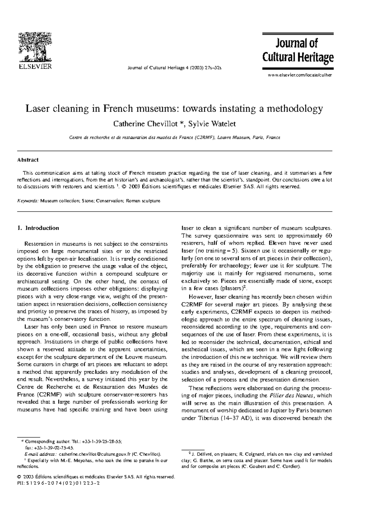 LasercleaninginFrenchmuseums Sophie Laser cleaning in French