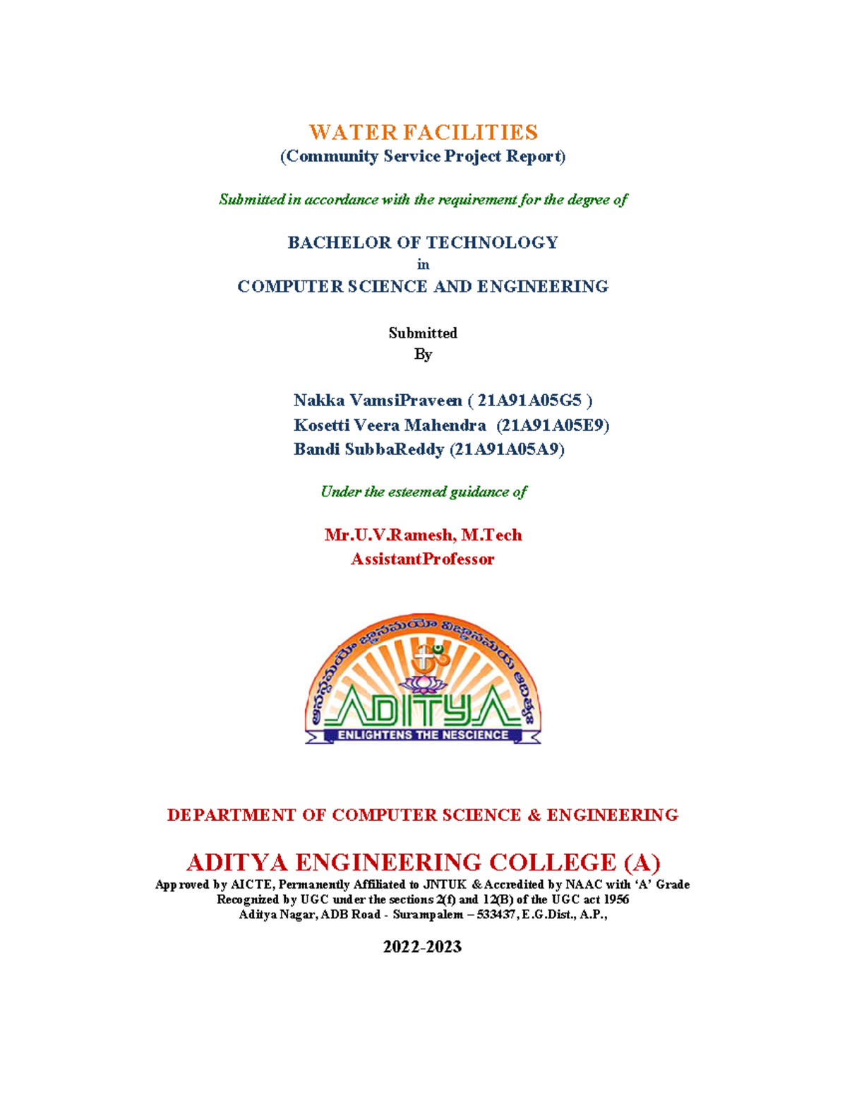 Batch-6 CSE-C - WATER FACILITIES (Community Service Project Report ...