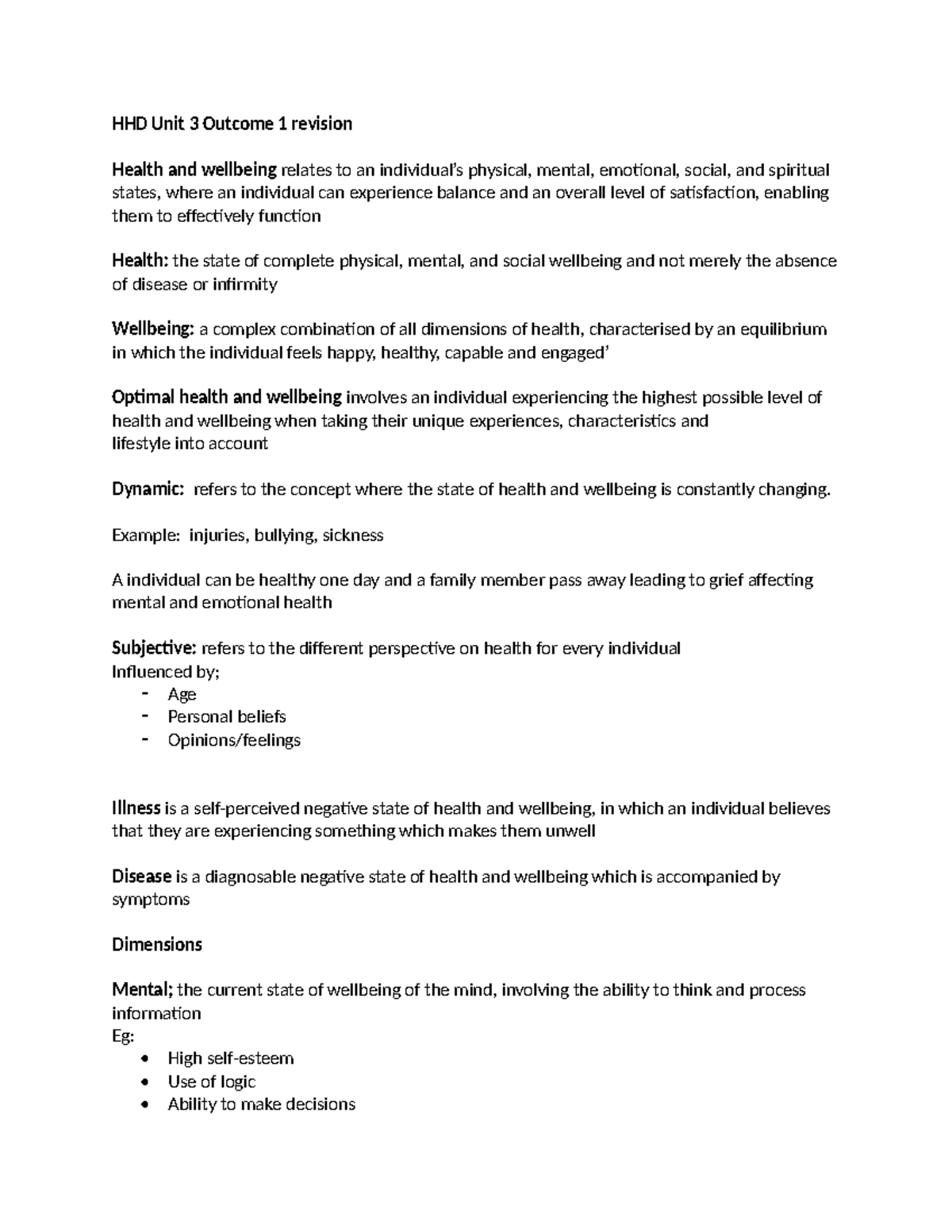 HHD Unit 3 Outcome 1 revision - HHD Unit 3 Outcome 1 revision Health ...