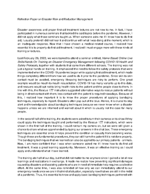 Reflection Paper on Disaster Risk and Reduction Management DRRR