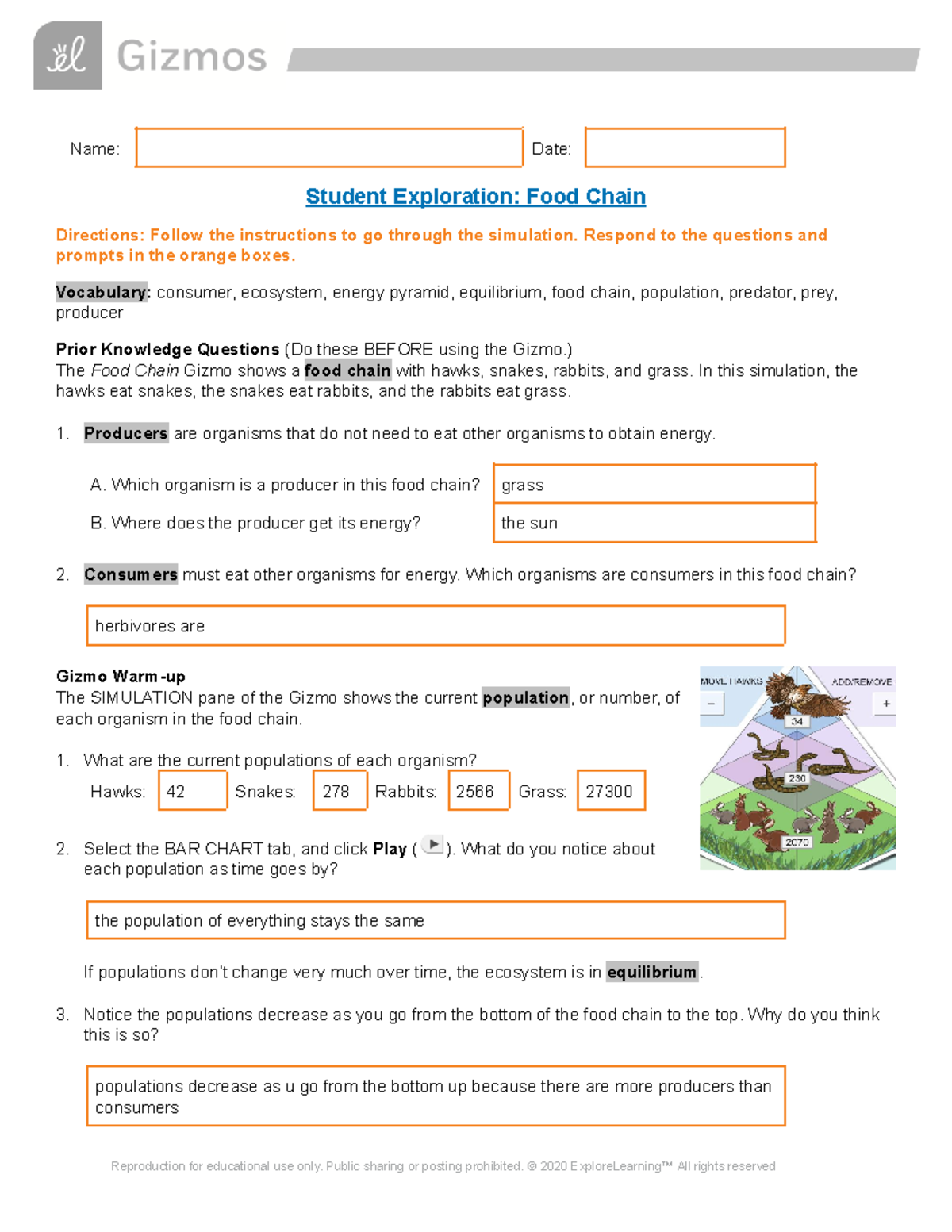 Cooper Clack - Gizmo-Food Chain SE - Name: Date: Student Exploration ...