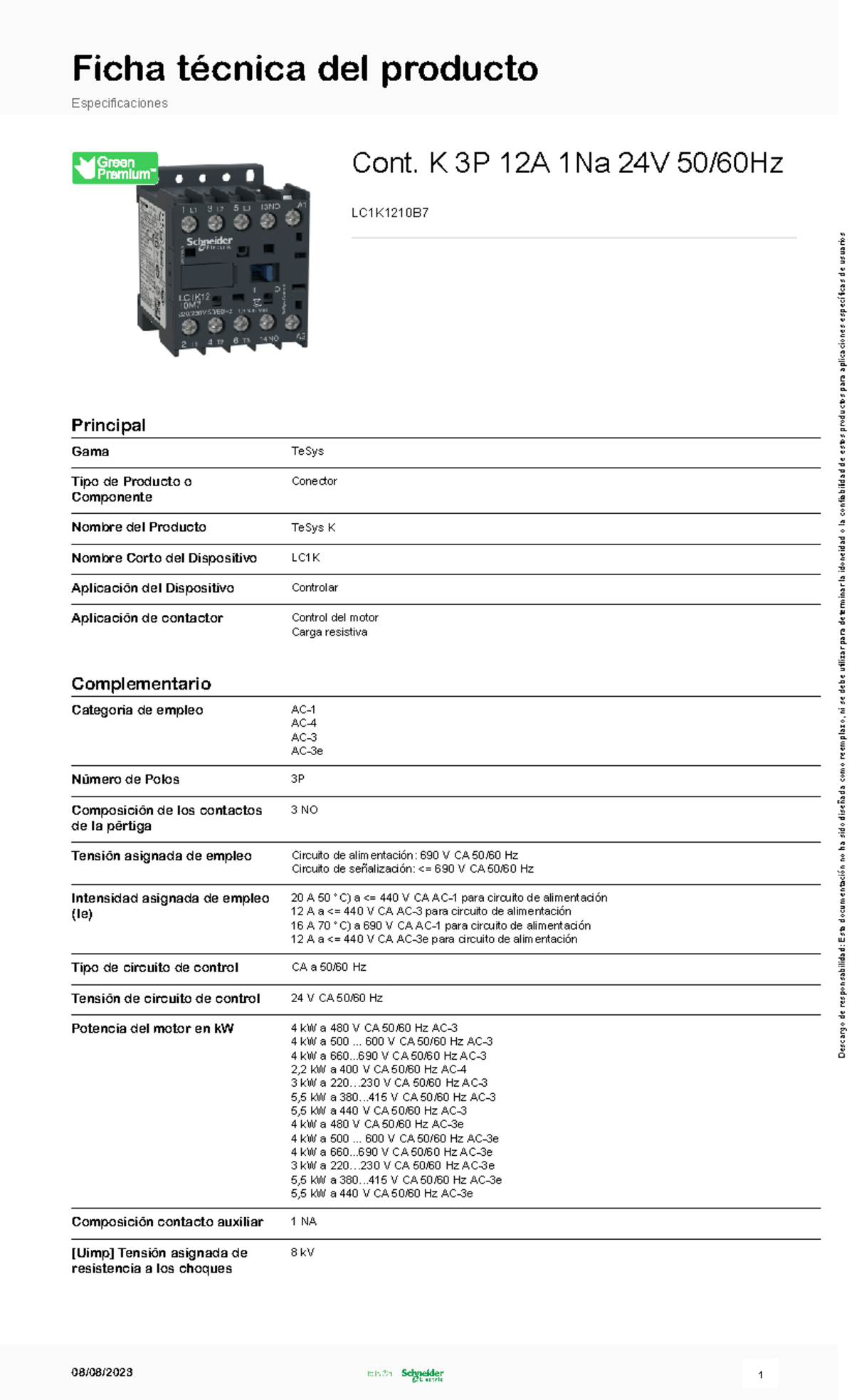 Te Sys K contactors CONTACTORES - Ficha técnica del producto ...