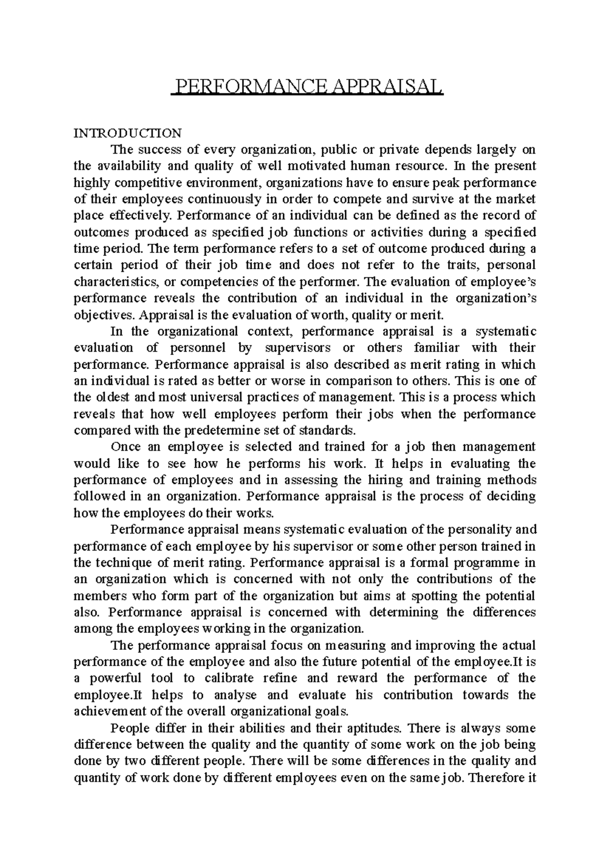 Which Statement About Performance Appraisals Is The Most Accurate Performance Appraisal 1 - PERFORMANCE APPRAISAL INTRODUCTION The