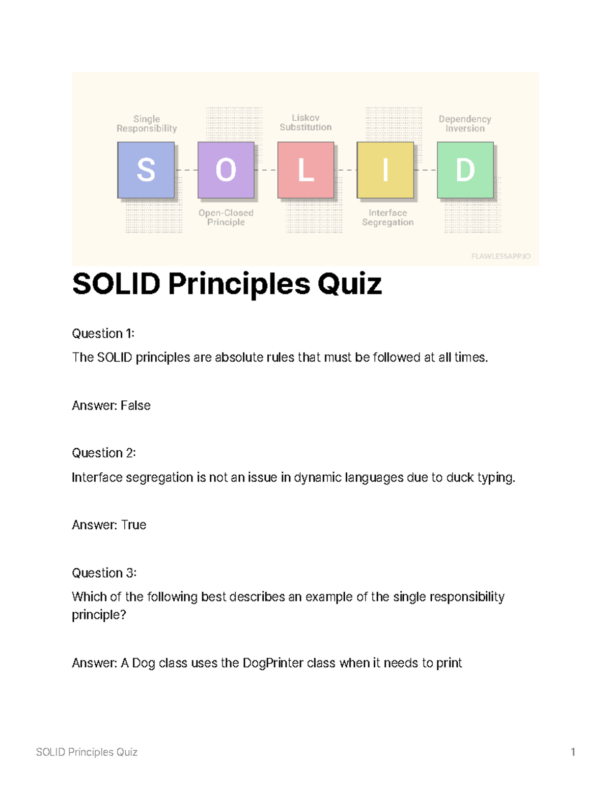 SOLID Principles Quiz Notes SOLID Principles Quiz 1 SOLID Principles