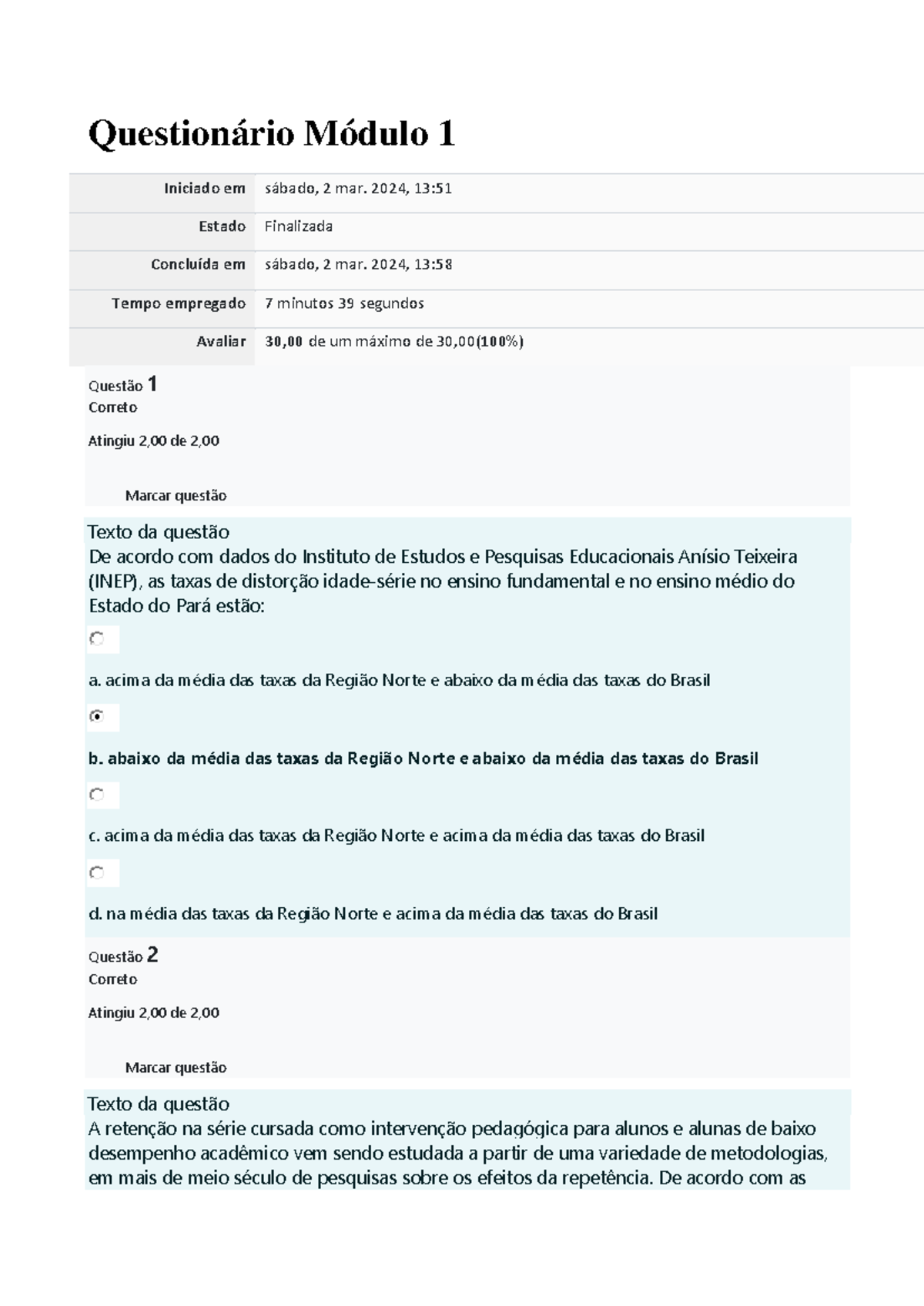 Questionário Módulo 1 - Gestão Educacional - Questionário Módulo 1 ...