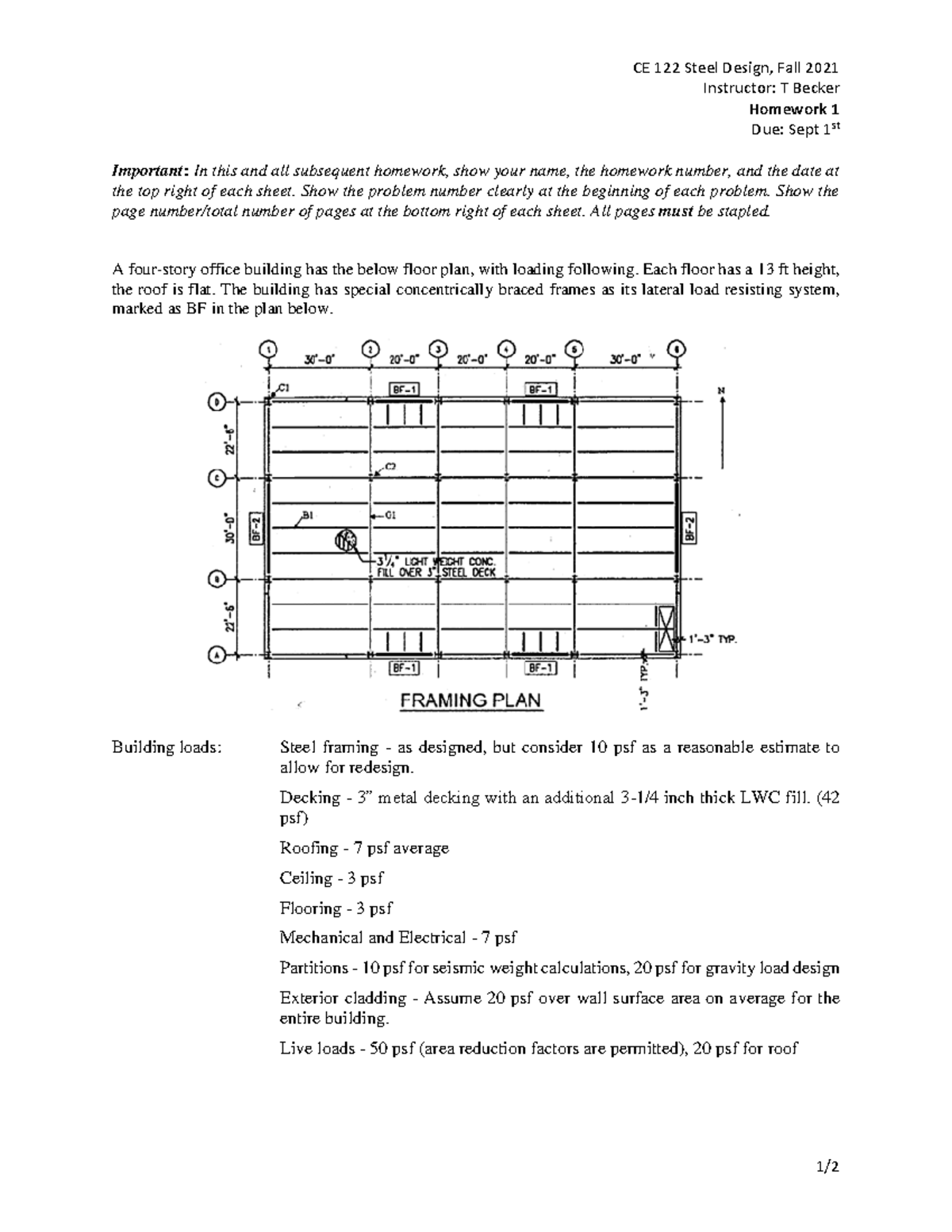 Homework 1 - CE 122 Steel Design, Fall 2021 Instructor: T Becker ...