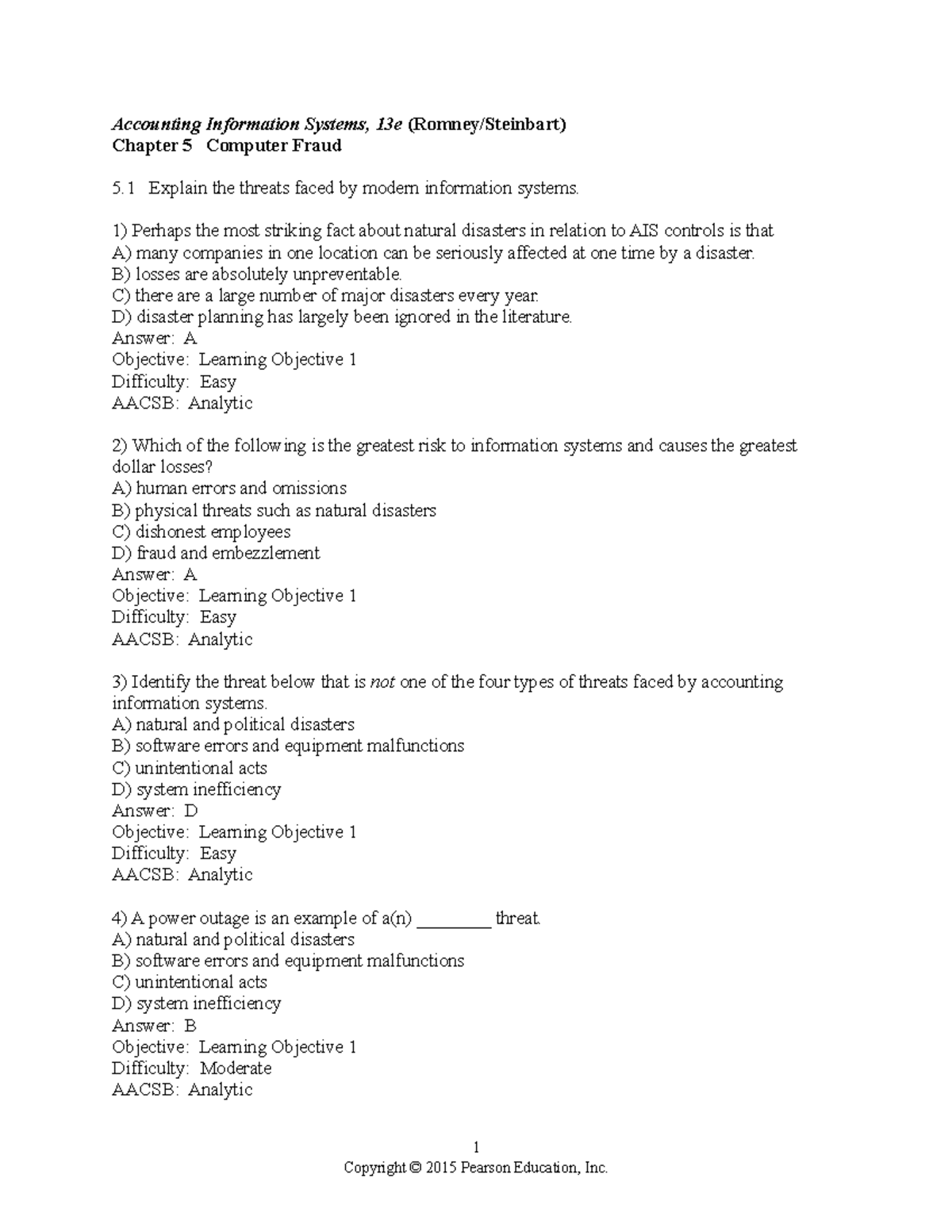 Chapter 05 - AIS testbank - Accounting Information Systems, 13e (Romney ...