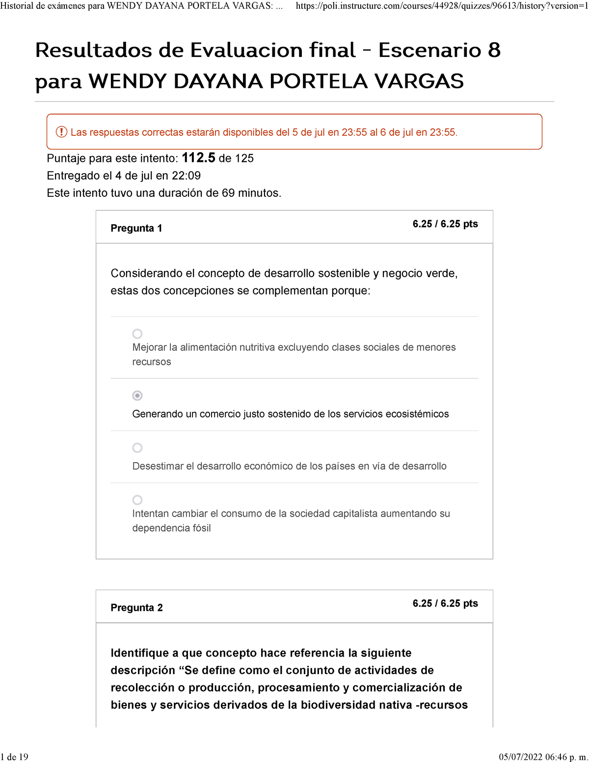 Historial De Exámenes Para Wendy Dayana Portela Vargas Evaluacion Final ...