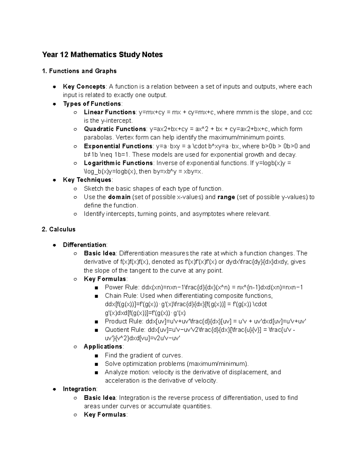 Untitled document - math - Year 12 Mathematics Study Notes Functions ...