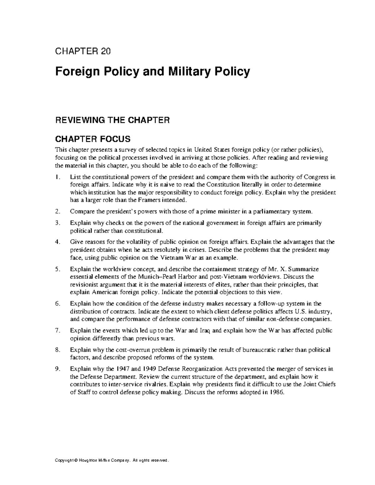 Chapter 20 Foreign and Military Policy CHAPTER 20 Foreign Policy