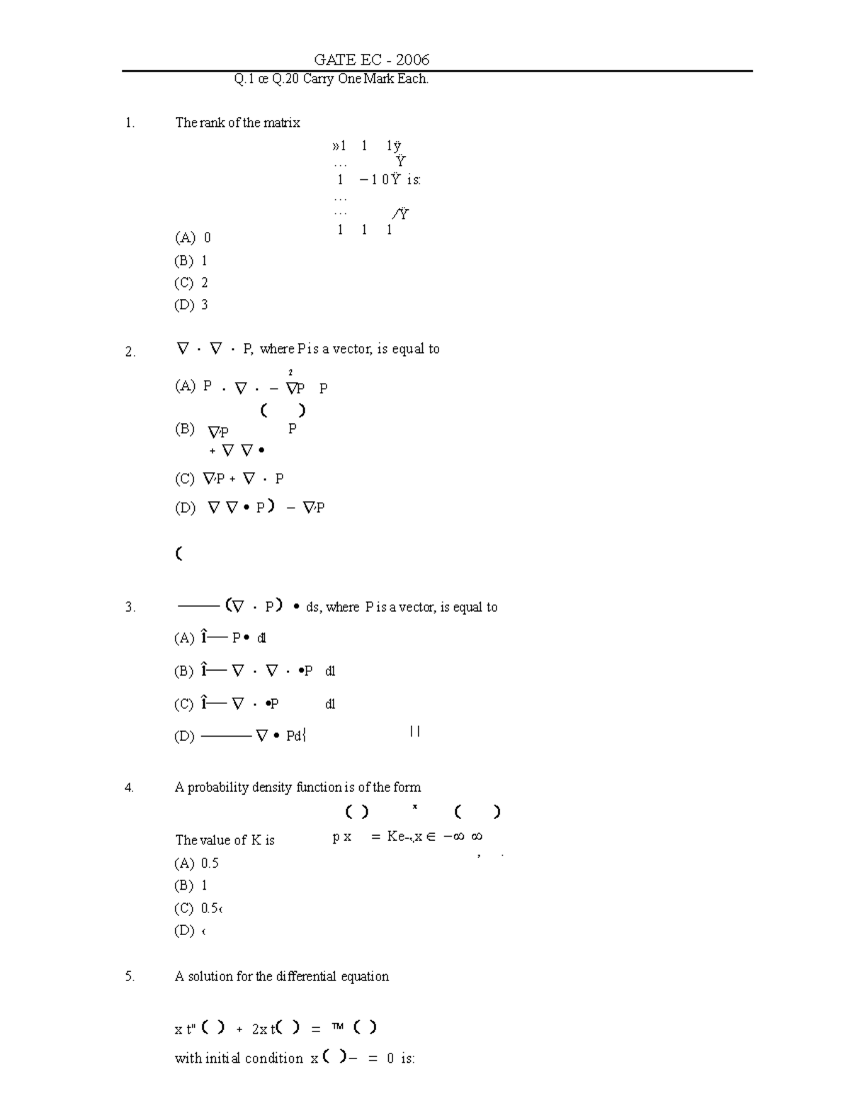 2006 - Sample GATE - GATE EC - 2006 Q œ Q Carry One Mark Each. The rank ...