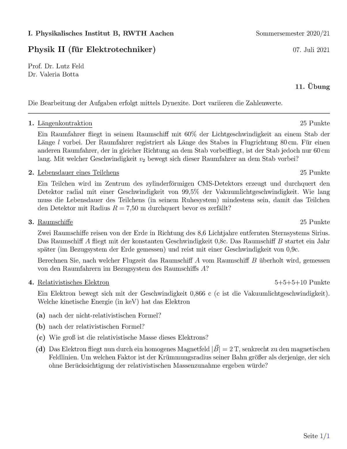 übung 11 Physik 2 I Physikalisches Institut B Rwth Aachen Sommersemester 2020 Physik Ii