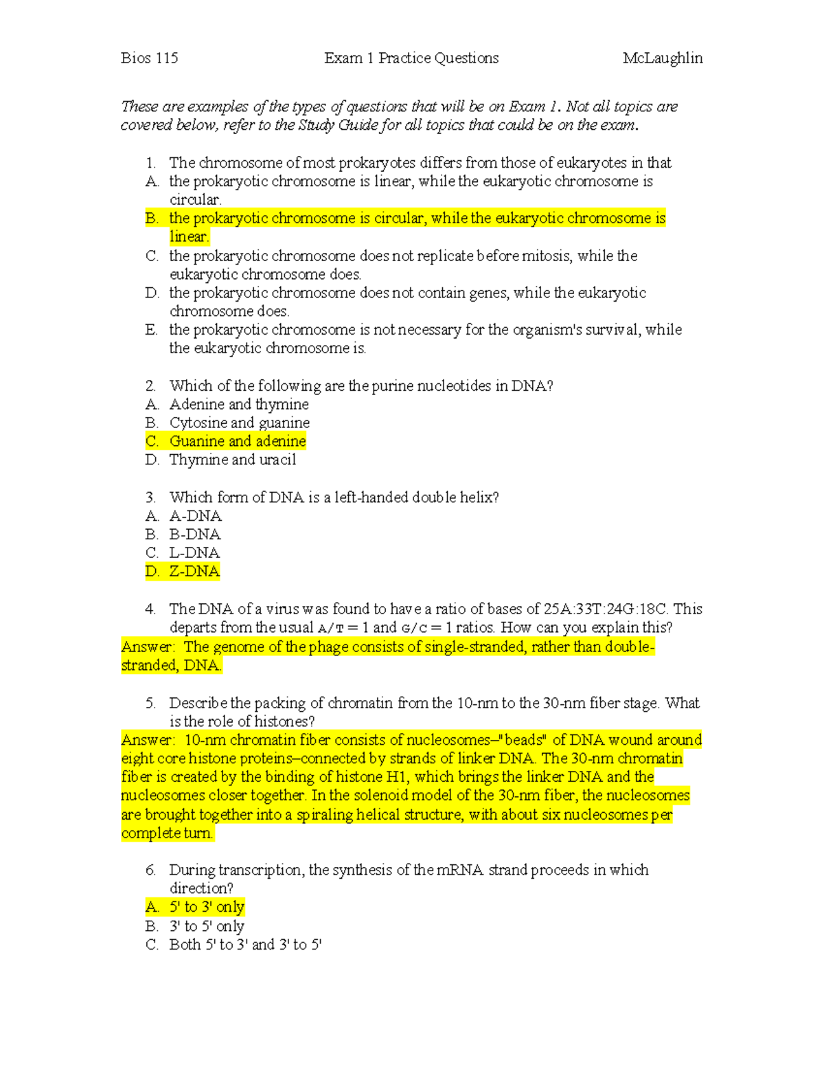 BIOS115Practice Questions Exam 1 - BIOS 115 - Studocu