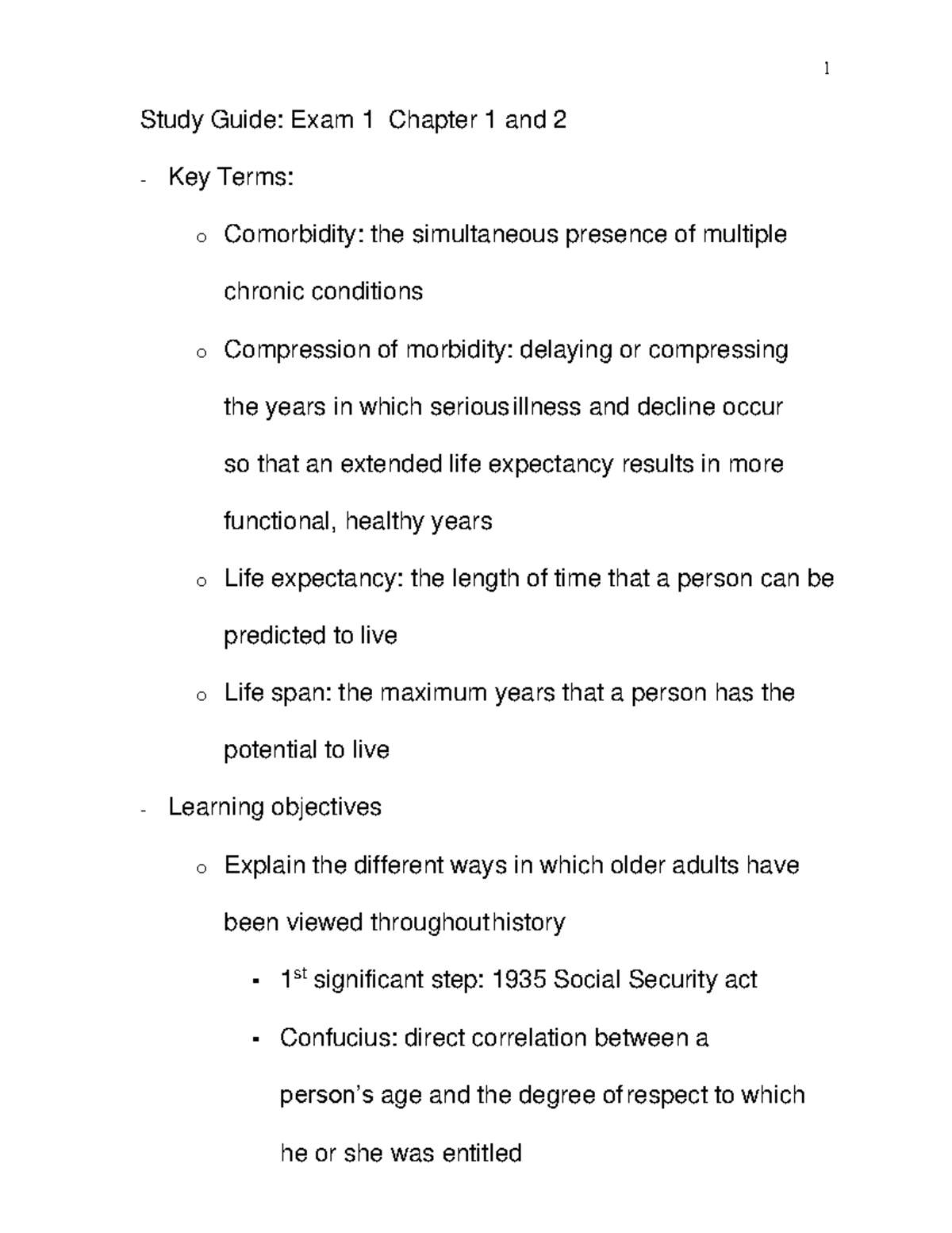 Gerontology Study Guide Exam 1 Study Guide Exam 1 Chapter