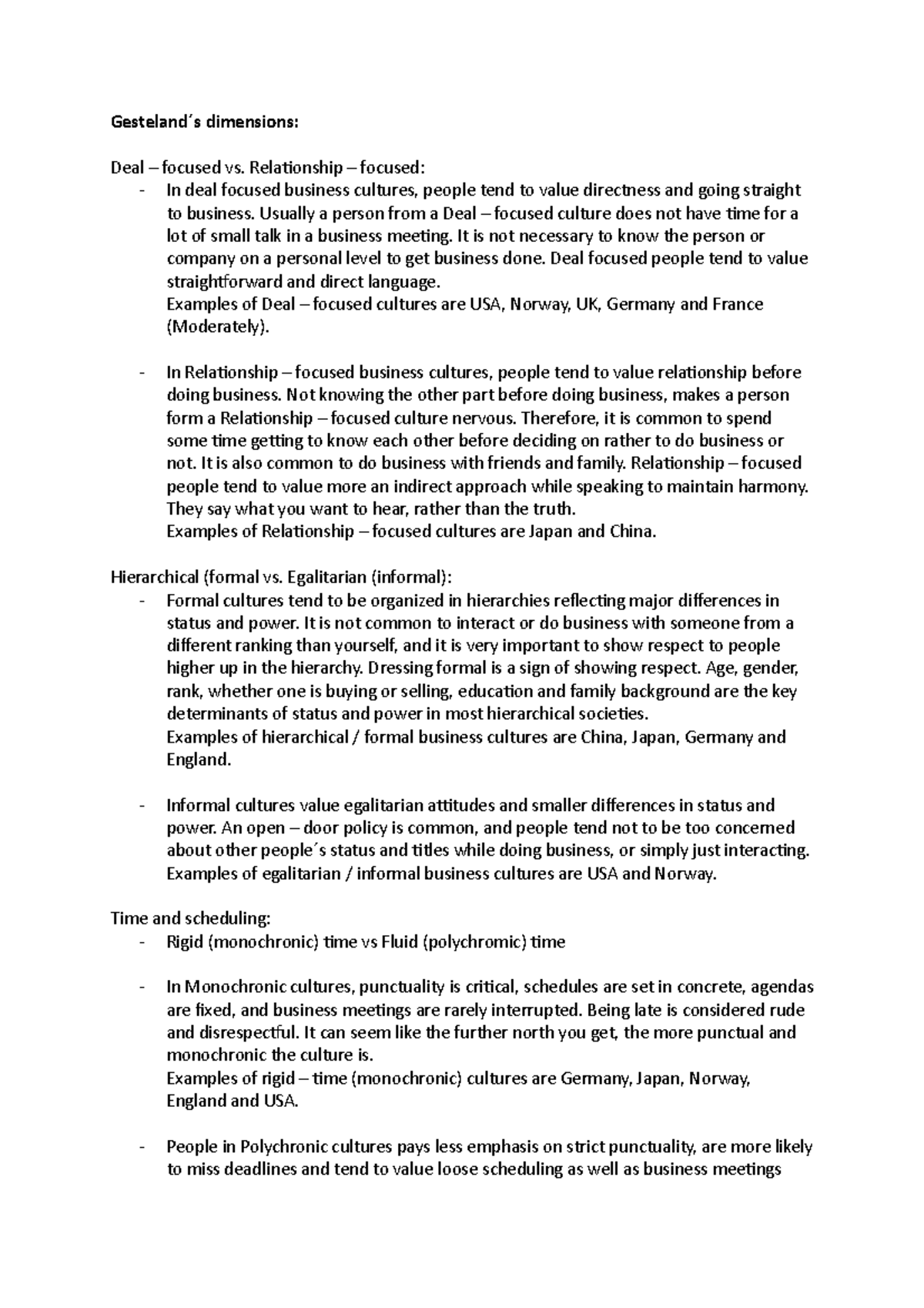 Dimensions And Ethics - Gesteland ́s Dimensions: Deal – Focused Vs 