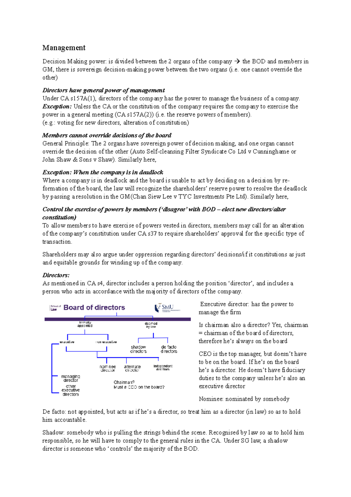 Management Paragraphs - Management Decision Making power: is divided ...