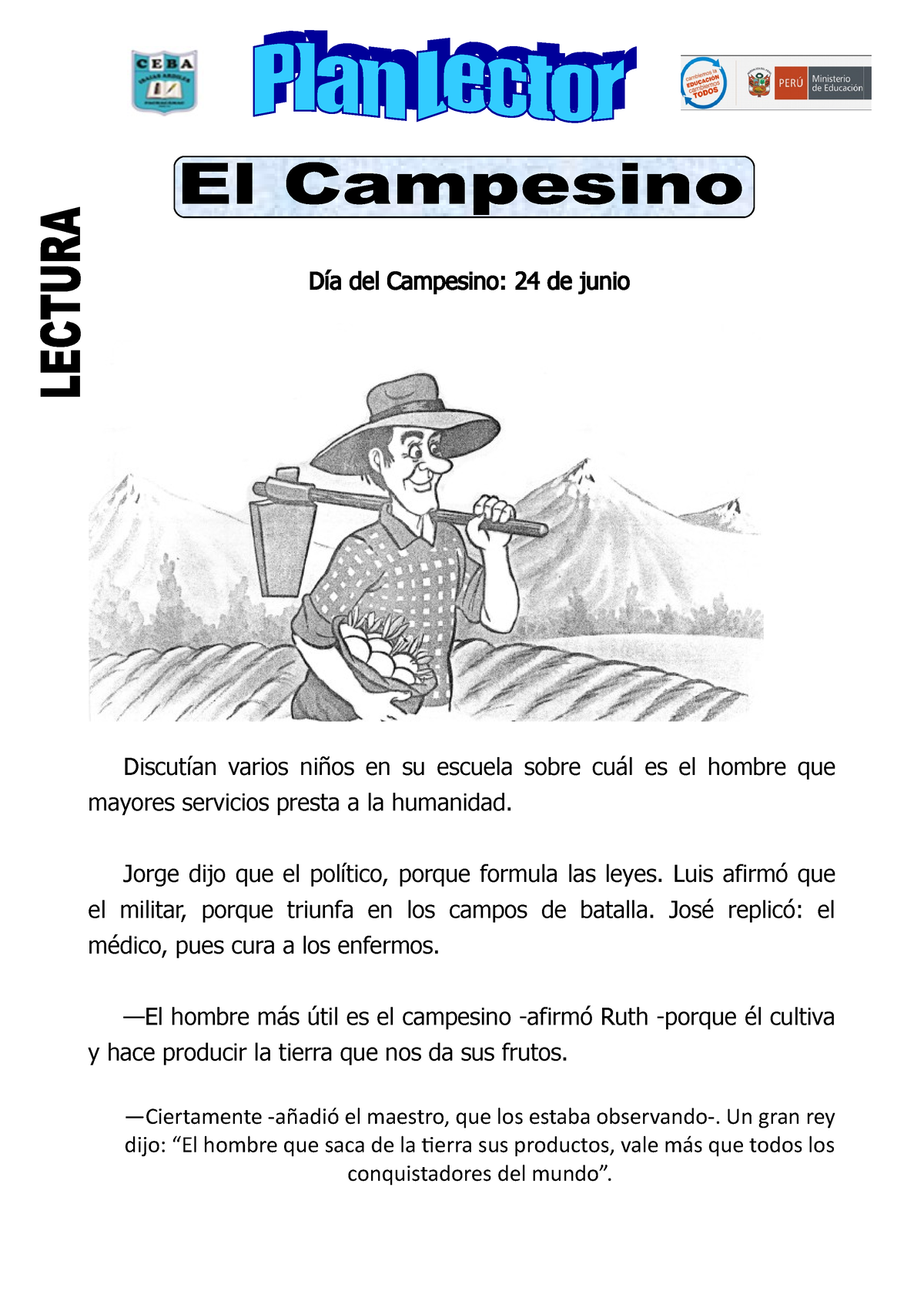 Lectura DIA DEL Campesino Día del Campesino 24 de junio Discutían