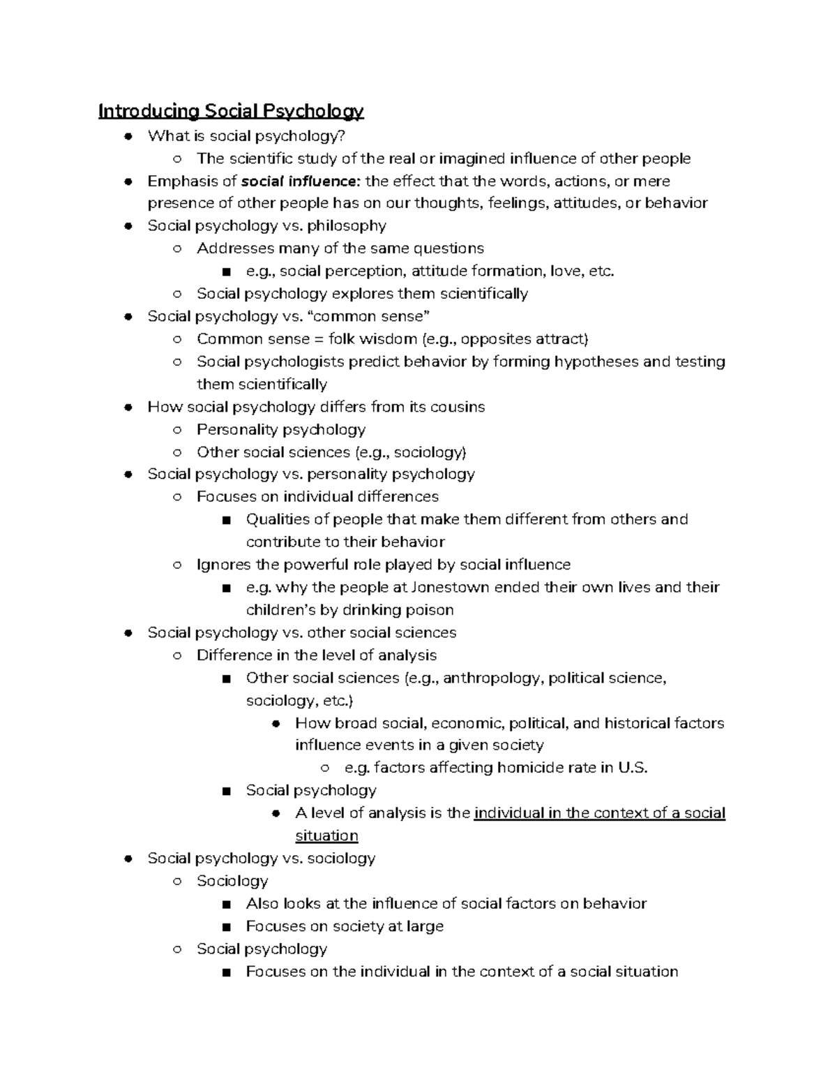Chapter 1 (Social Psych) - Introducing Social Psychology What is social ...