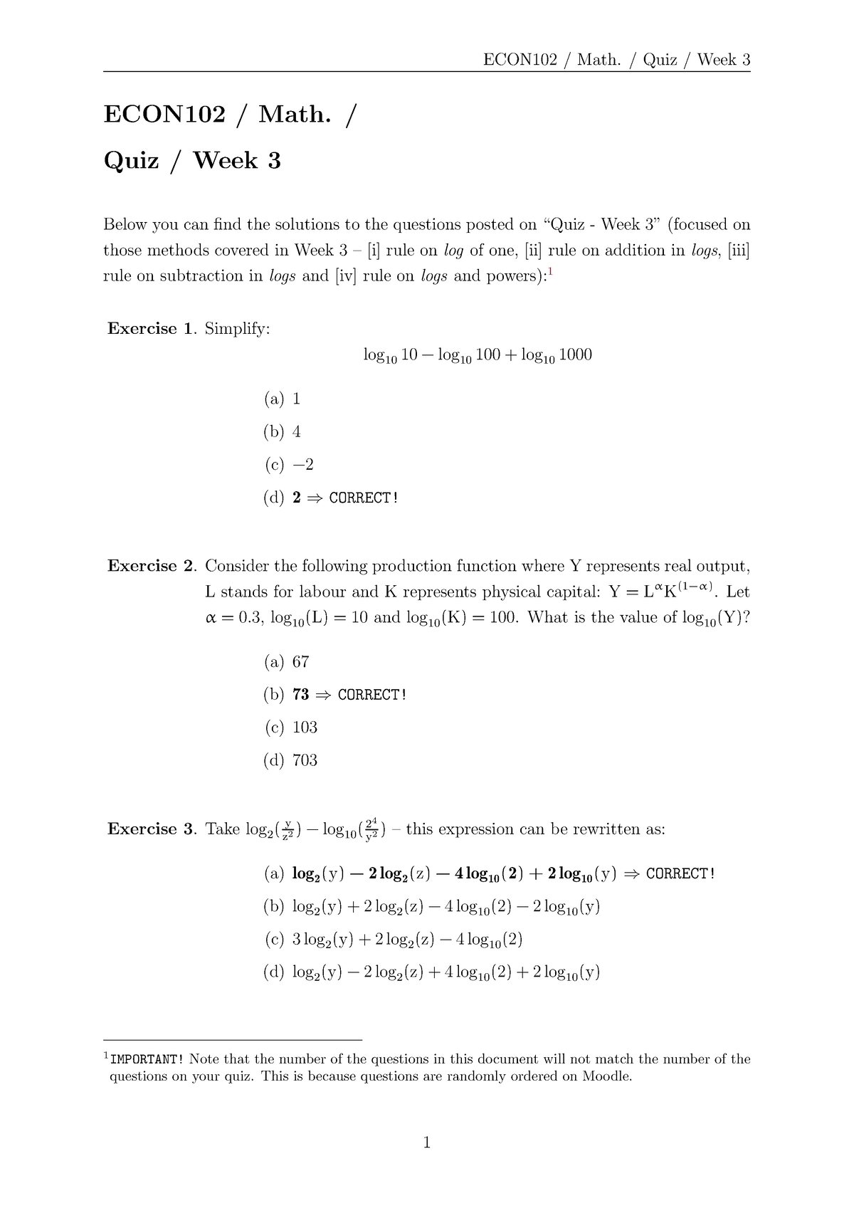 ECON102 - Quiz - Week 3 - Solutions - ECON102 / Math. / Quiz / Week 3 ...