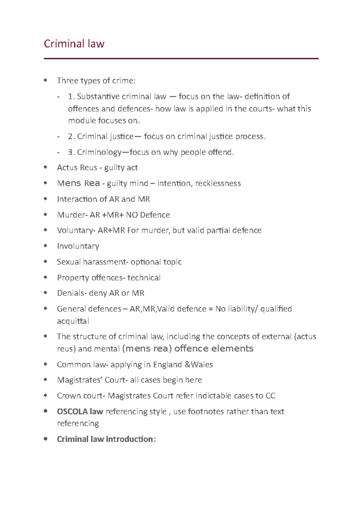 Criminal law - Criminal justice— focus on criminal justice process ...