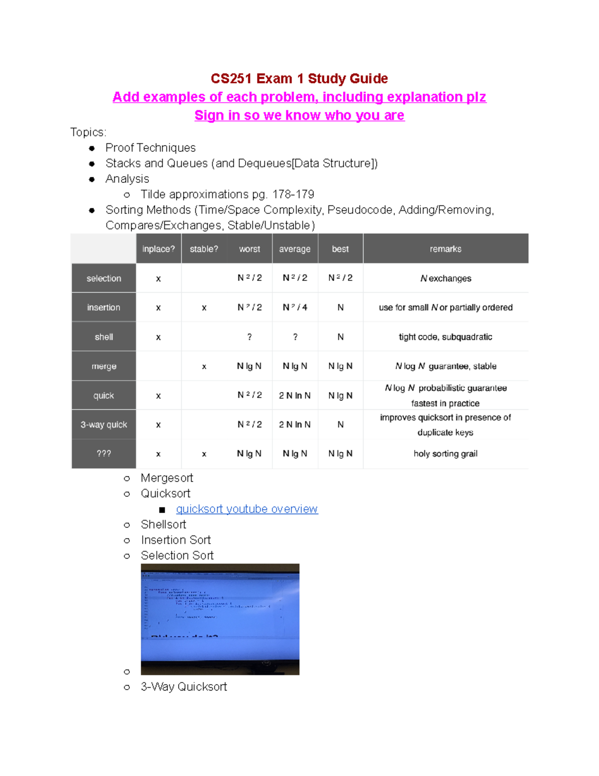 CS251 Midterm 1 Study Guide - CS251 Exam 1 Study Guide Add Examples Of ...