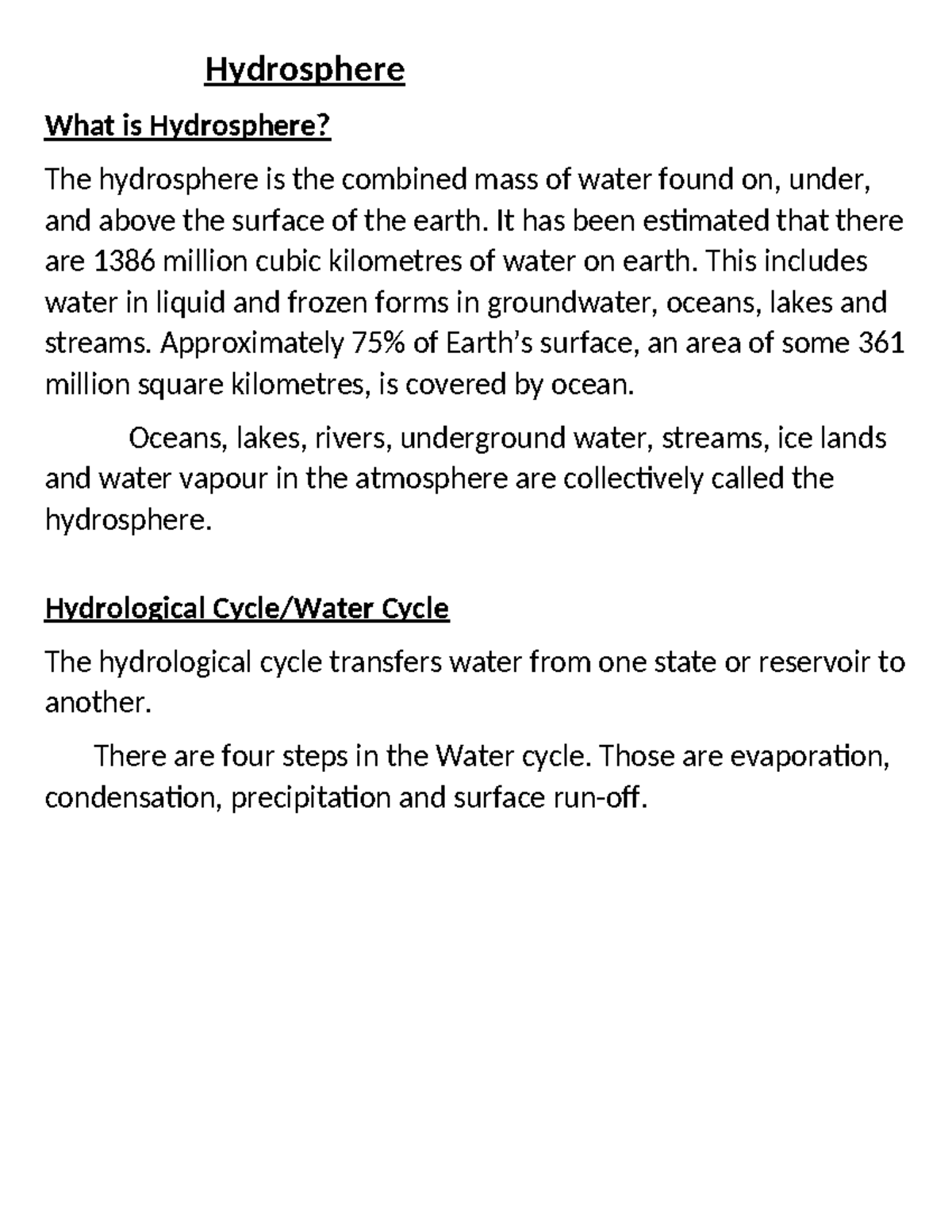 Chapter 3 Hydrosphere - Hydrosphere What is Hydrosphere? The ...