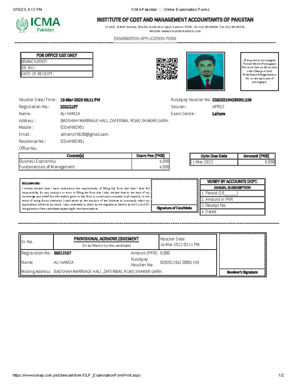 ICMA Pakistan Online Examination Forms april 2023 - 3/16/23, 4:13 PM ...