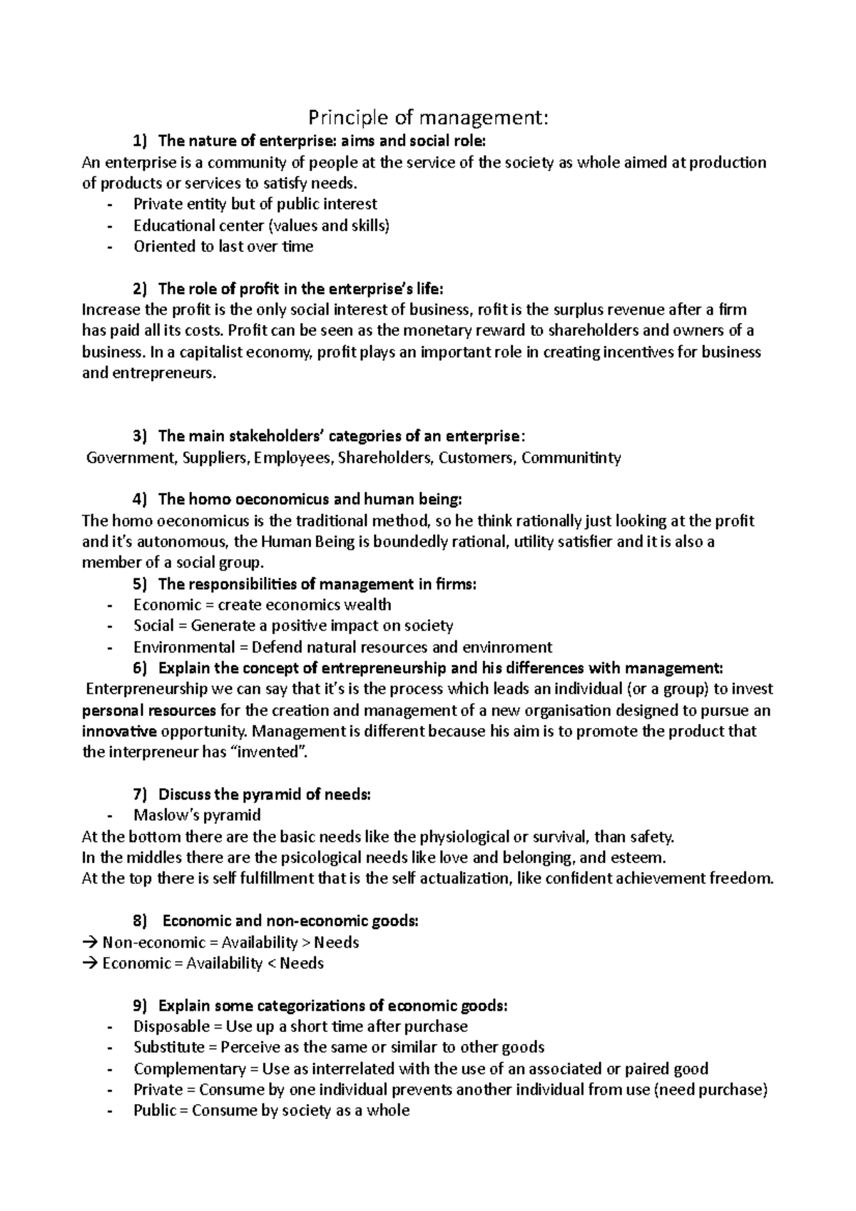Principle of management 30 questions Principle of management 1) The