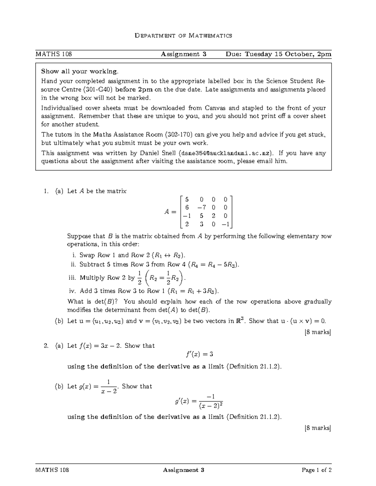 Assignment 3 - Hand your completed assignment in to the appropriate ...