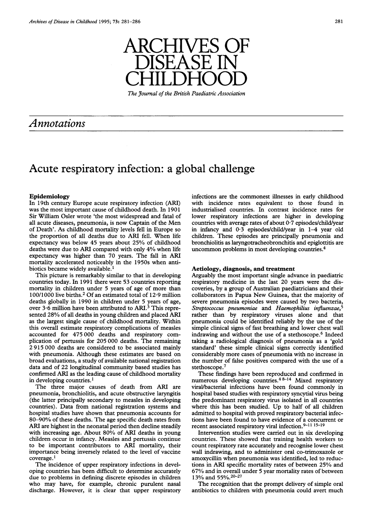 Respiratory Infection Childhood - Archives Of Disease In Childhood 1995 ...