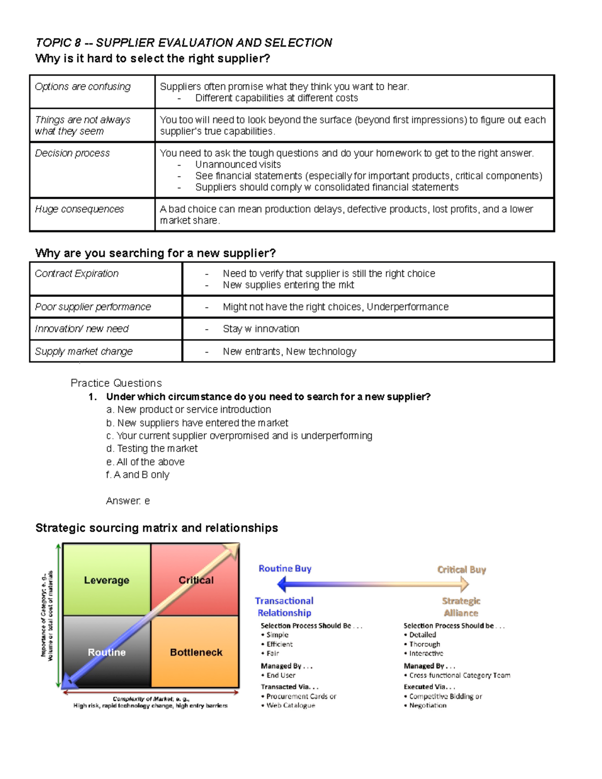 Topic 8 Class Notes - Yao Jin - TOPIC 8 - SUPPLIER EVALUATION AND ...