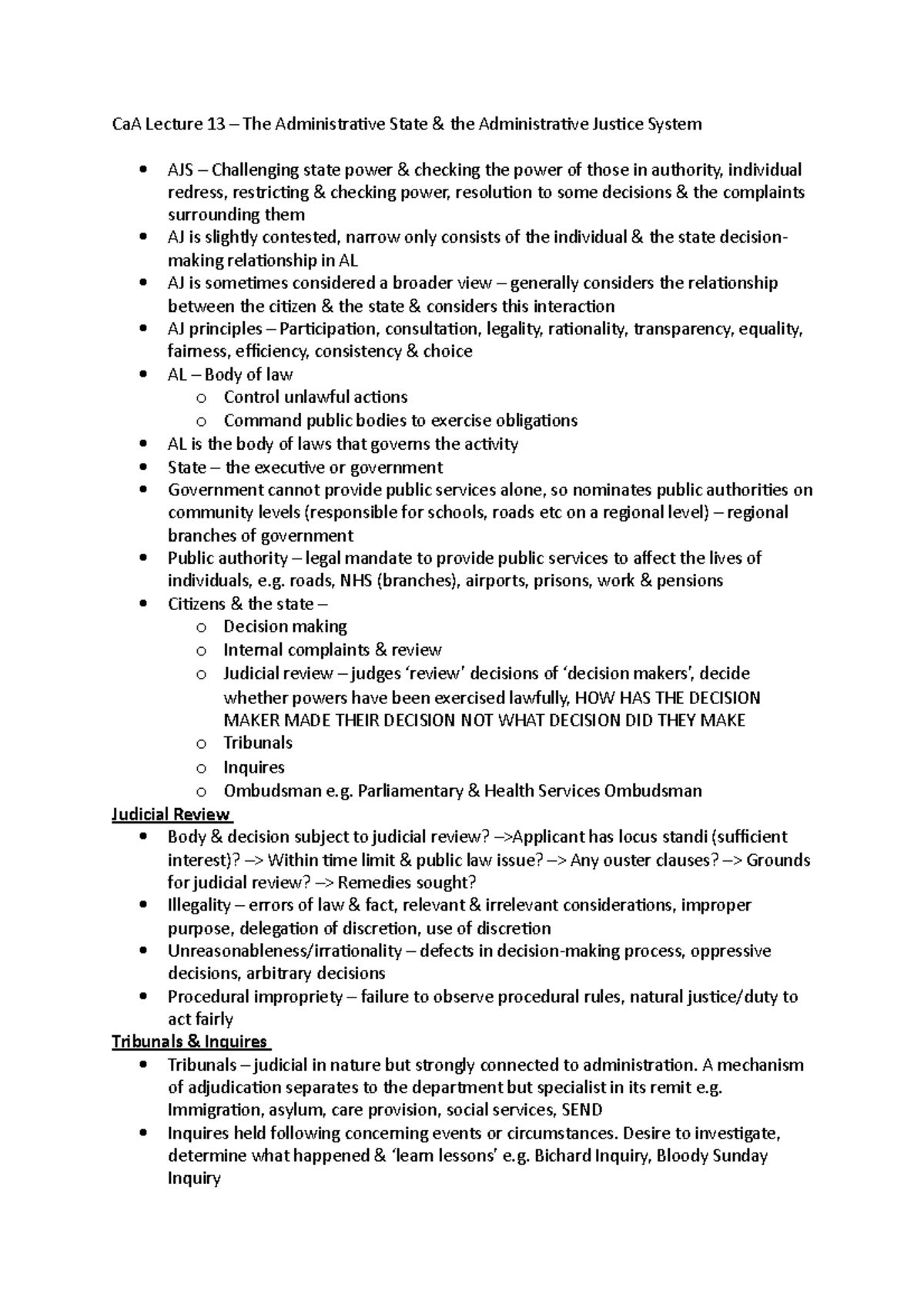 C&A Lecture notes 13 - CaA Lecture 13 – The Administrative State & the ...