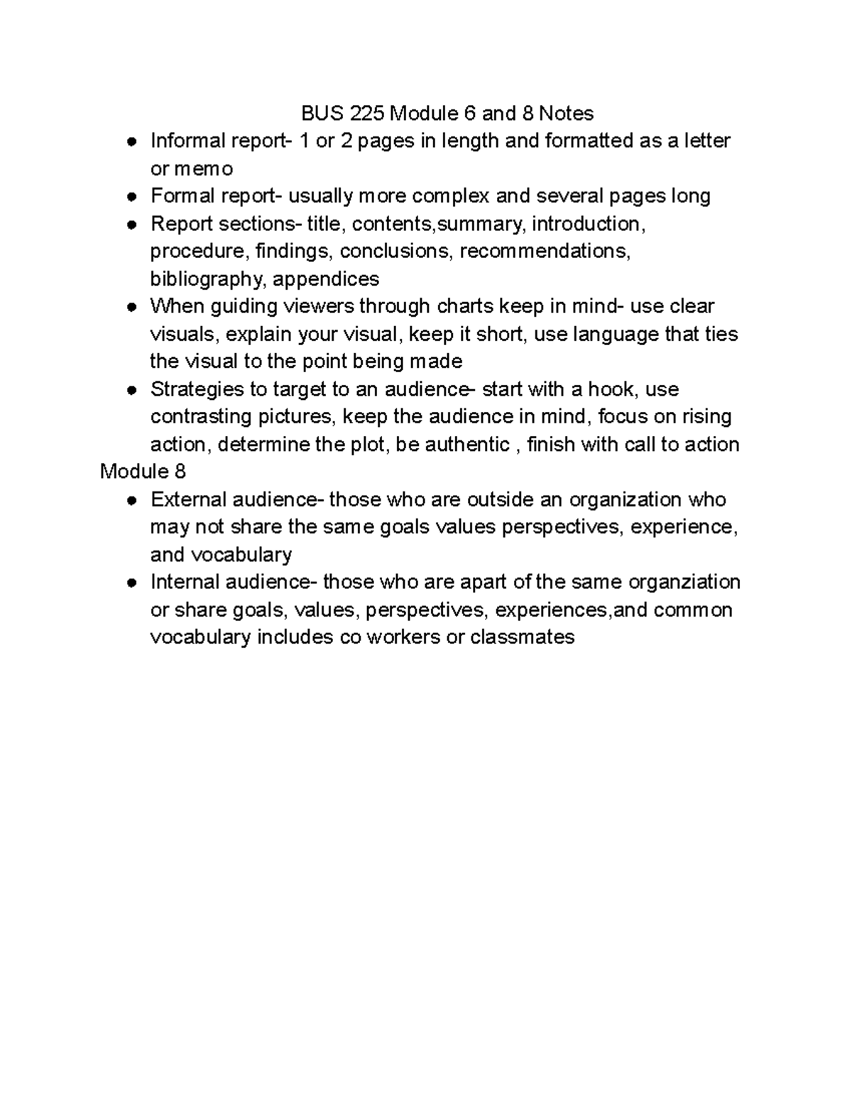 BUS 225 Module 6 And 8 Notes - BUS 225 Module 6 And 8 Notes Informal ...