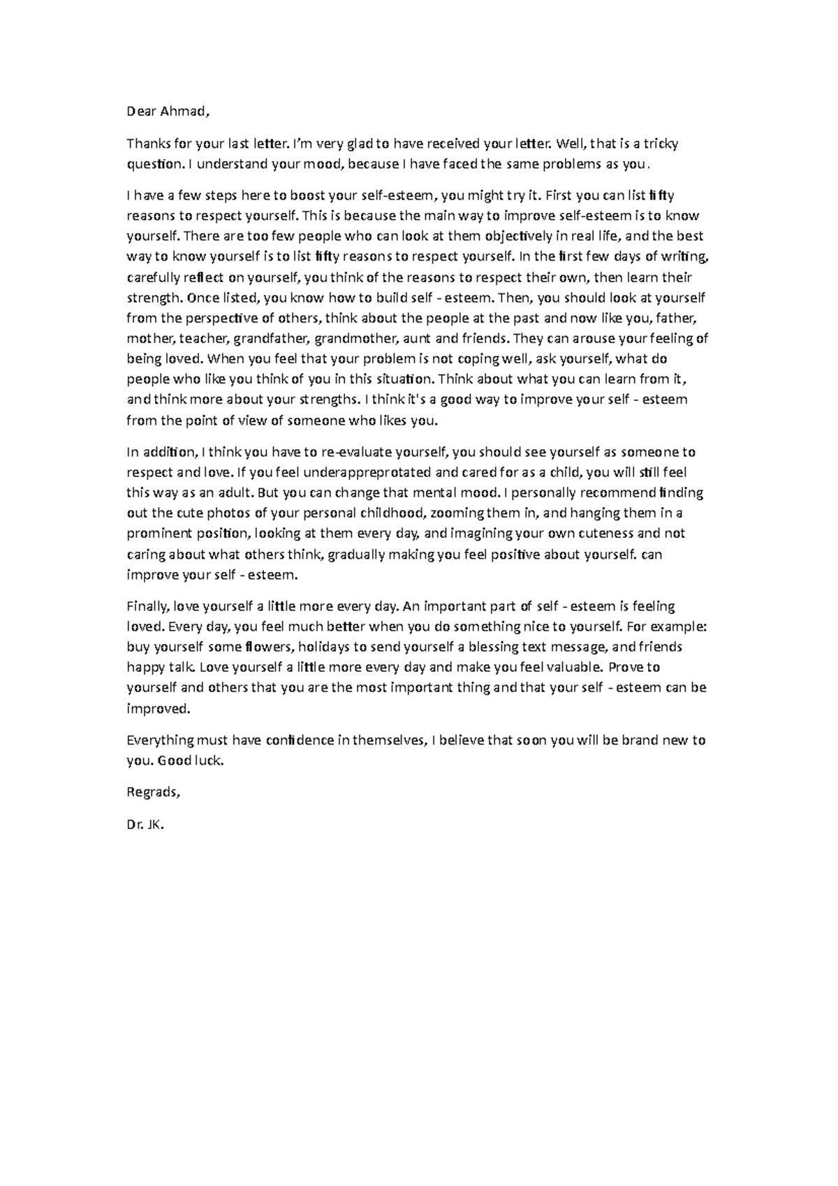 practice writing letter - Dear Ahmad, Thanks for your last letter. I’m ...