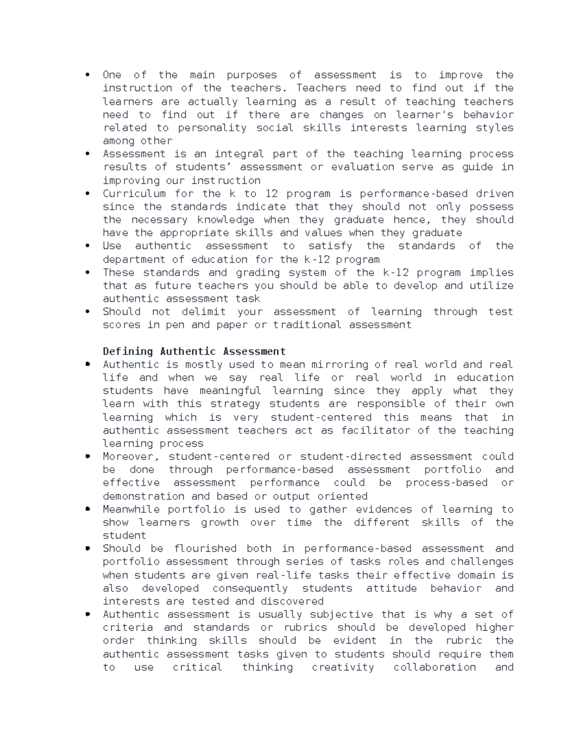 Authentic Assessment - One of the main purposes of assessment is to ...