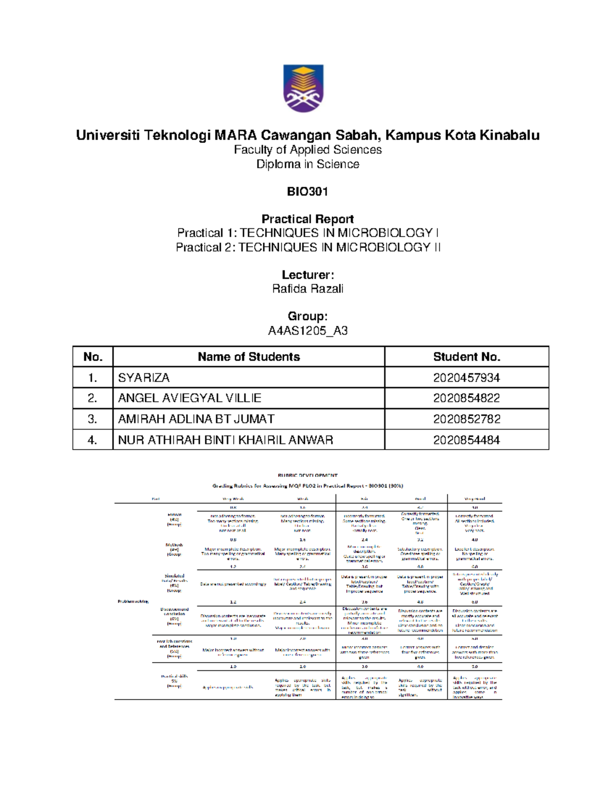 BIO301 LAB Report Experiment 1 Universiti Teknologi MARA Cawangan