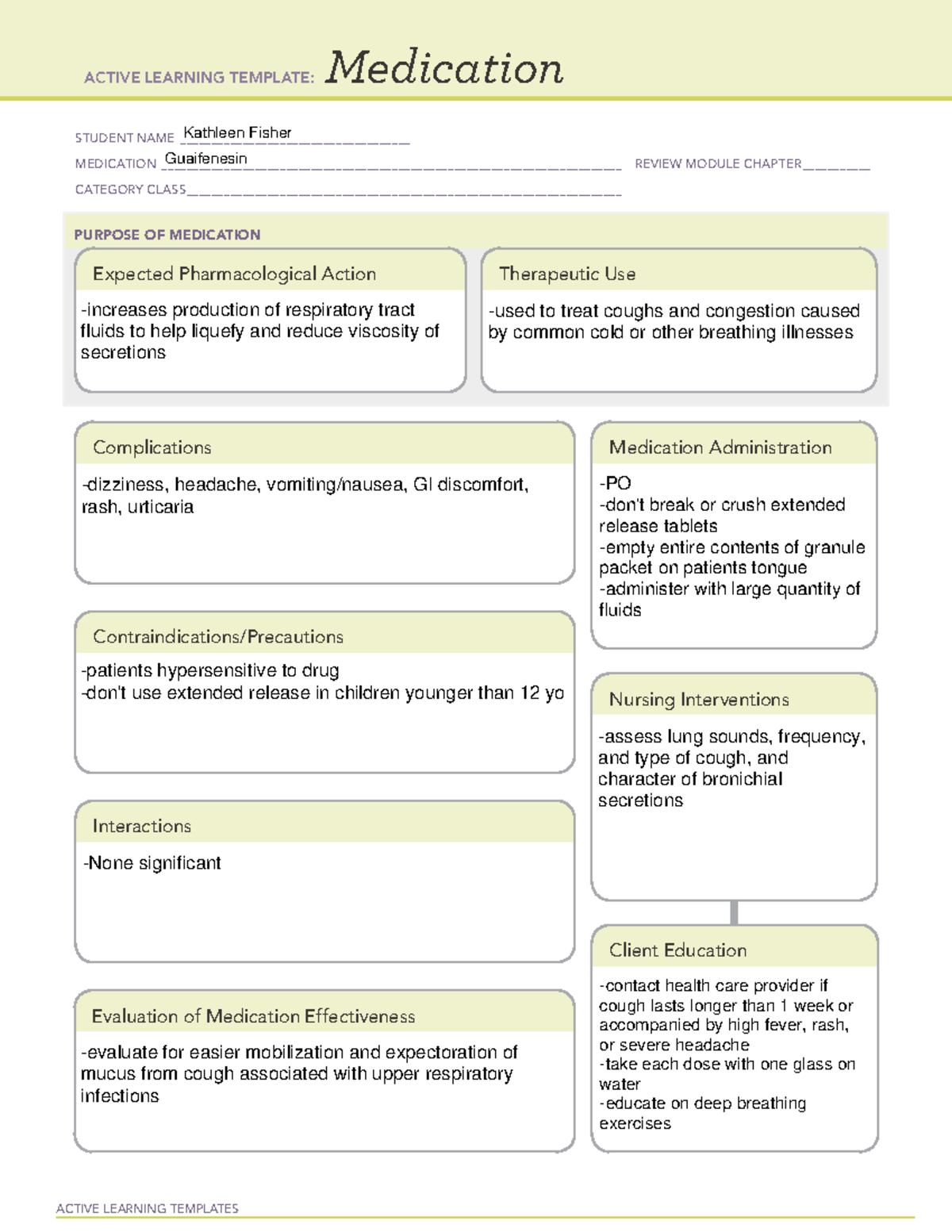 Guaifenisin medtemp - ATI template - ACTIVE LEARNING TEMPLATES ...