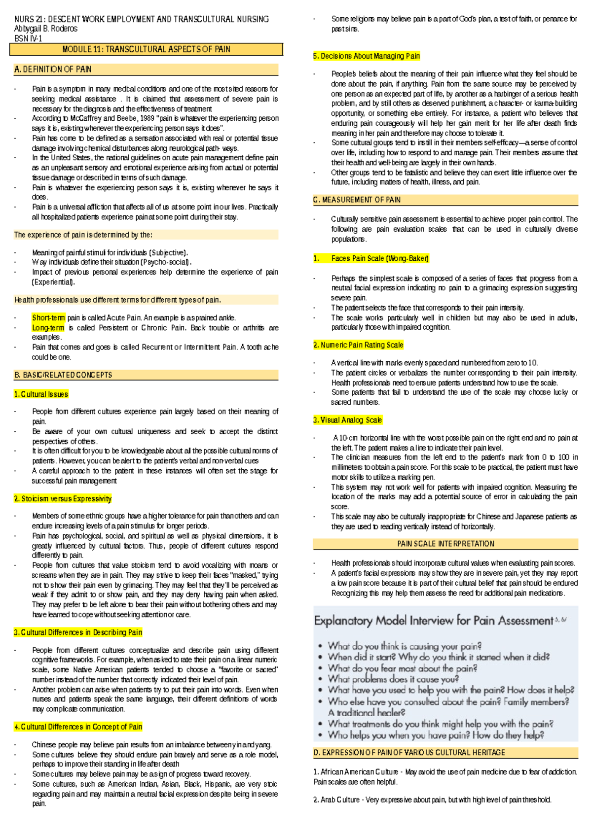 Module 11 - NURS 21: DESCENT WORK EMPLOYMENT AND TRANSCULTURAL NURSING ...