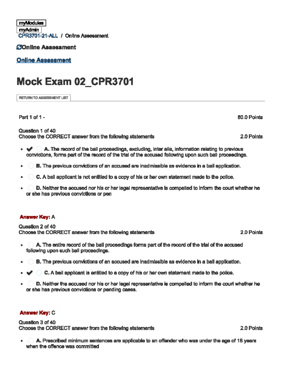 Mock Exam - Test Own Knowledge Assignments - CPR3701 - Studocu