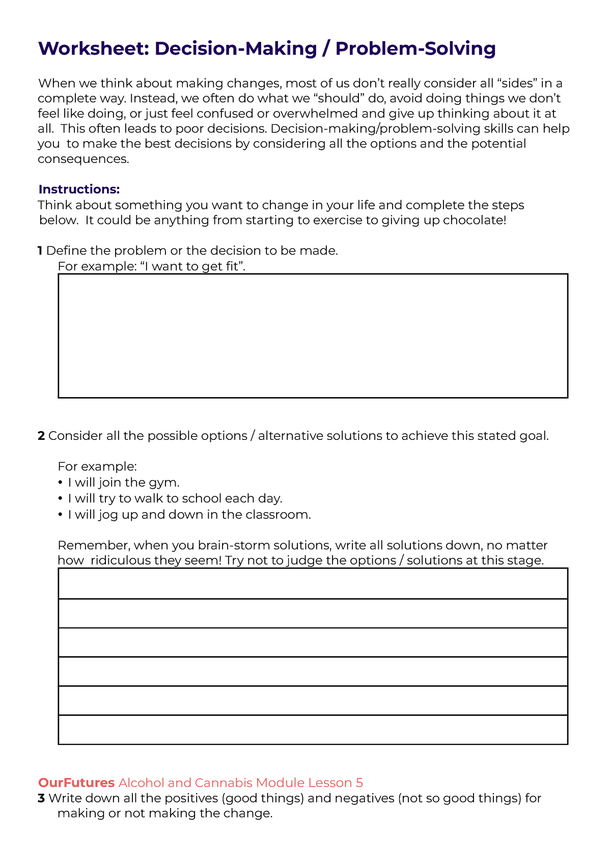 problem solving and decision making worksheet