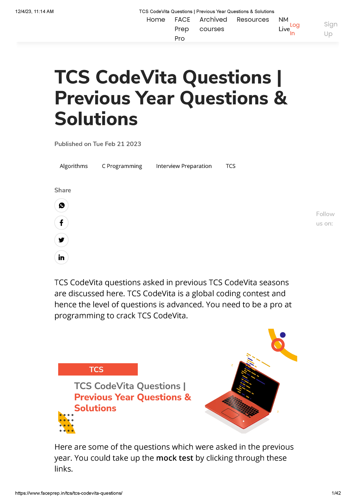 TCS Code Vita Questions Previous Year Questions & Solutions - TCS ...