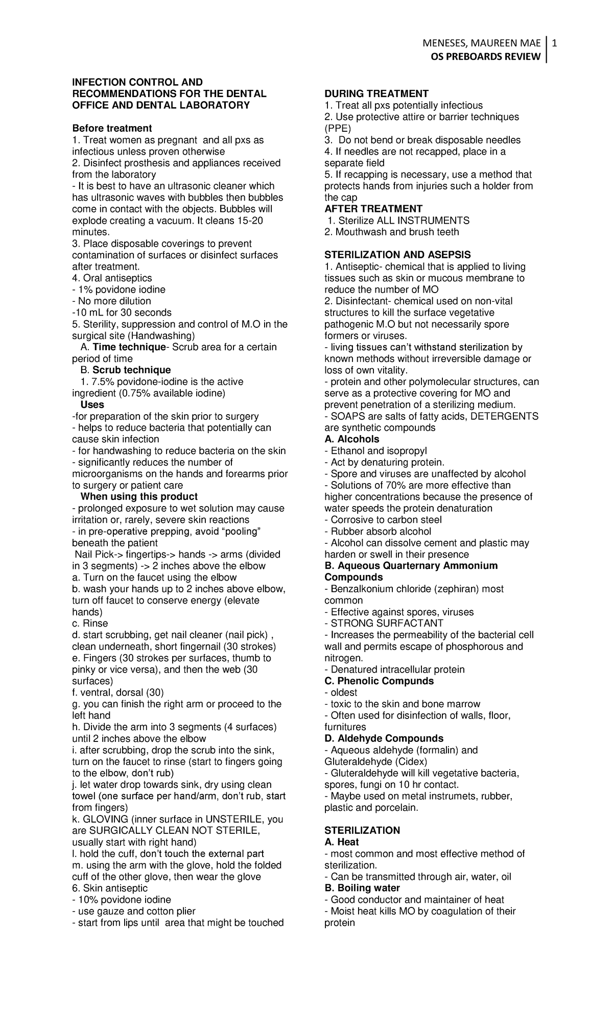 Os Cpe1 Cpe Os Preboards Review Infection Control And Recommendations For The Dental Office And Studocu