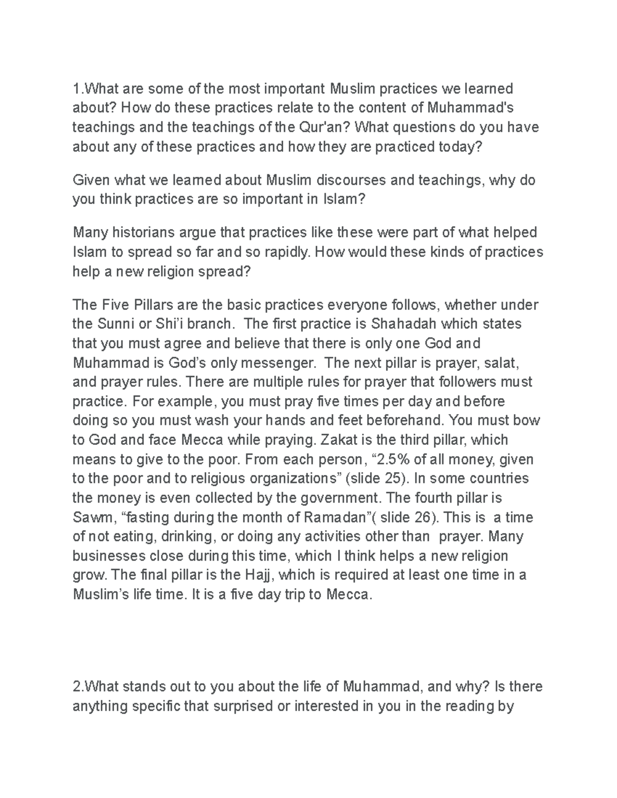 Intro to World Religions - 1 are some of the most important Muslim ...